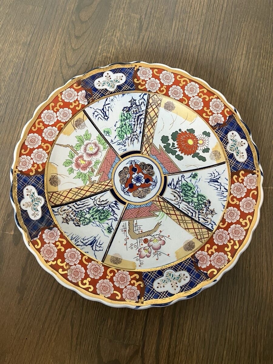 Antique Japanese Handpainted Porcelain Imari Charger, 16″ Diameter, 2 1/8″ High