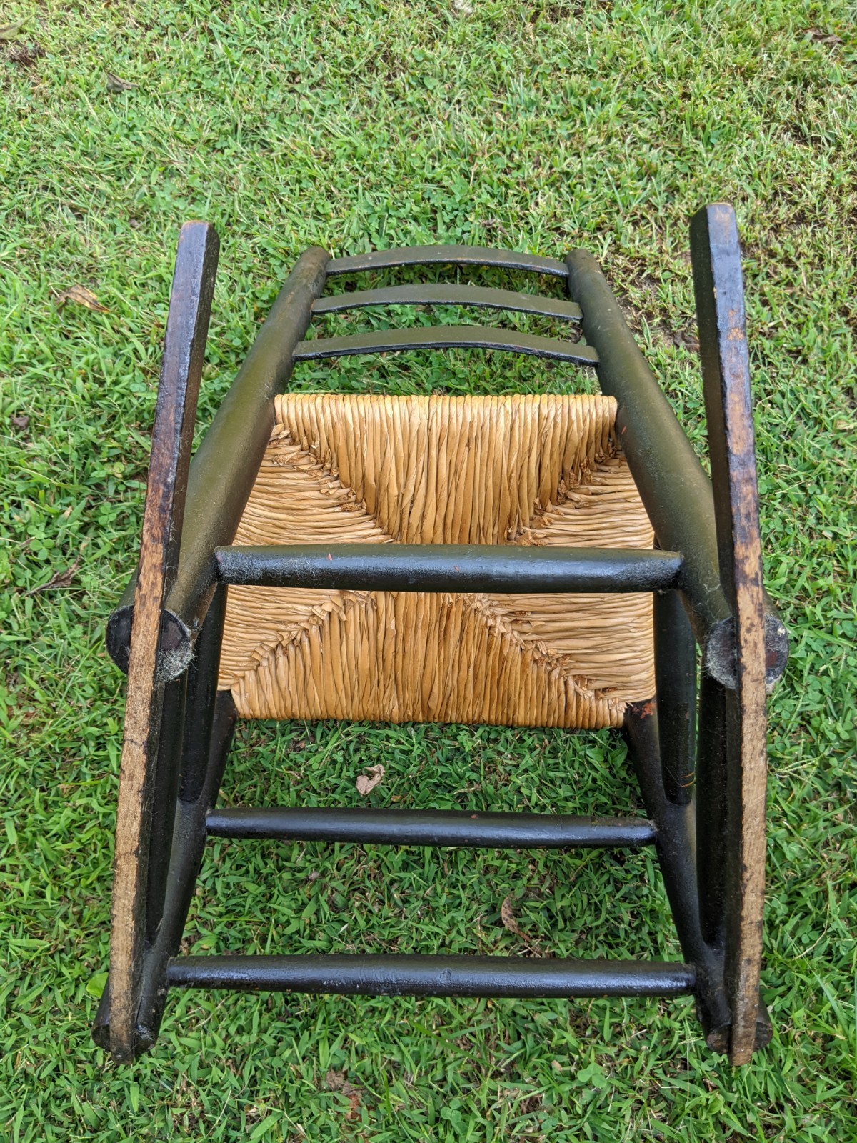 Antique Early American 29″ Child’s Ladder-Back Hitchcock Rush Seat Rocking Chair