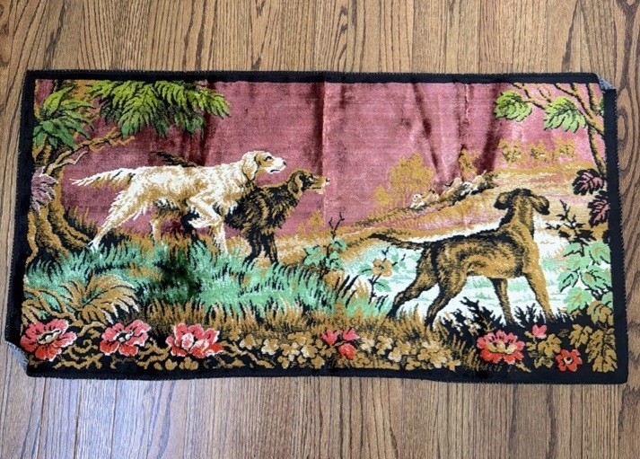 hunting dogs velvet velour wall tapestry art vintage Italy Cotton Rayon