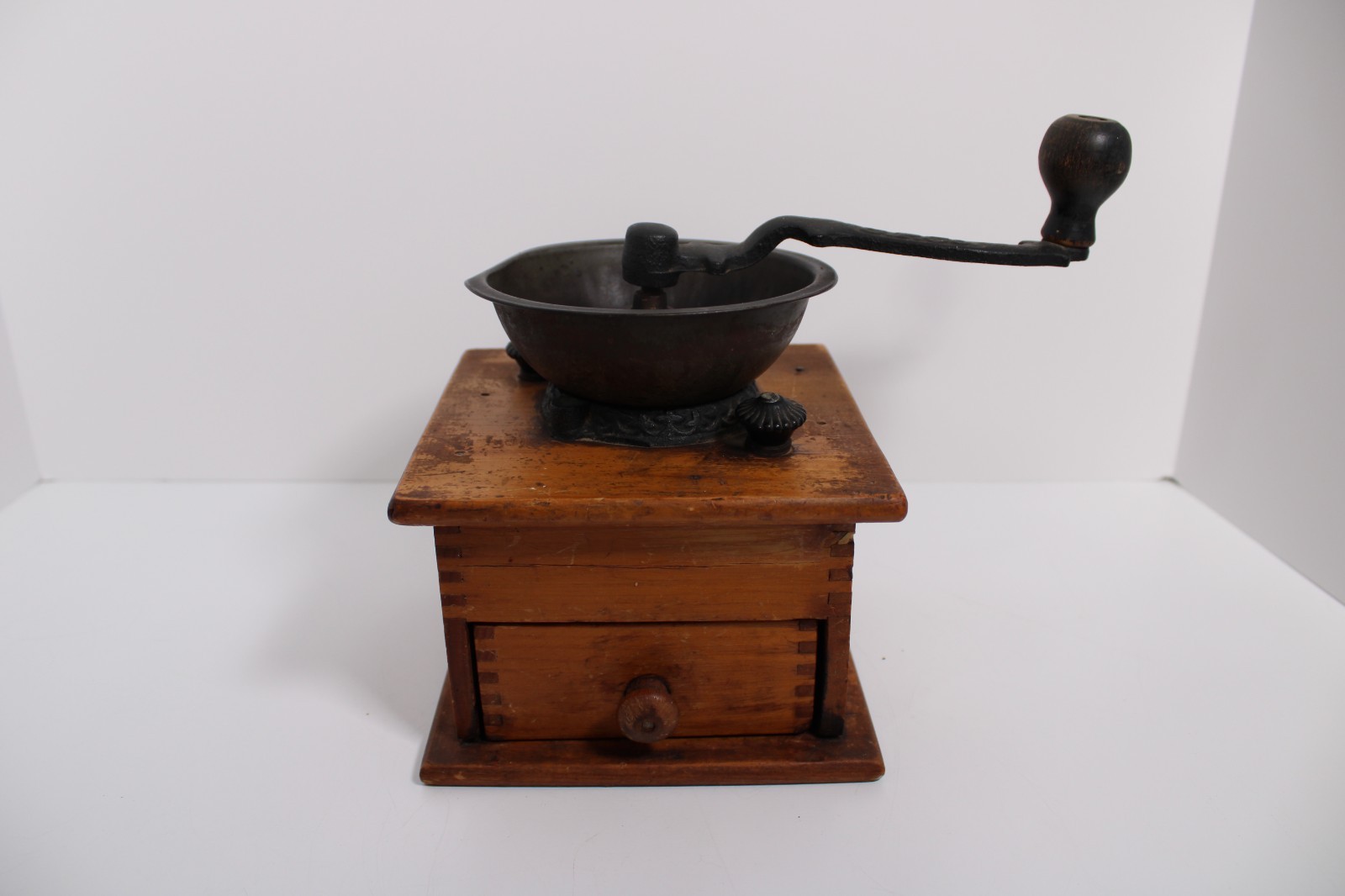 Antique C P & Co Primitive Wood Cast Iron Coffee Bean Mill Grinder Patina