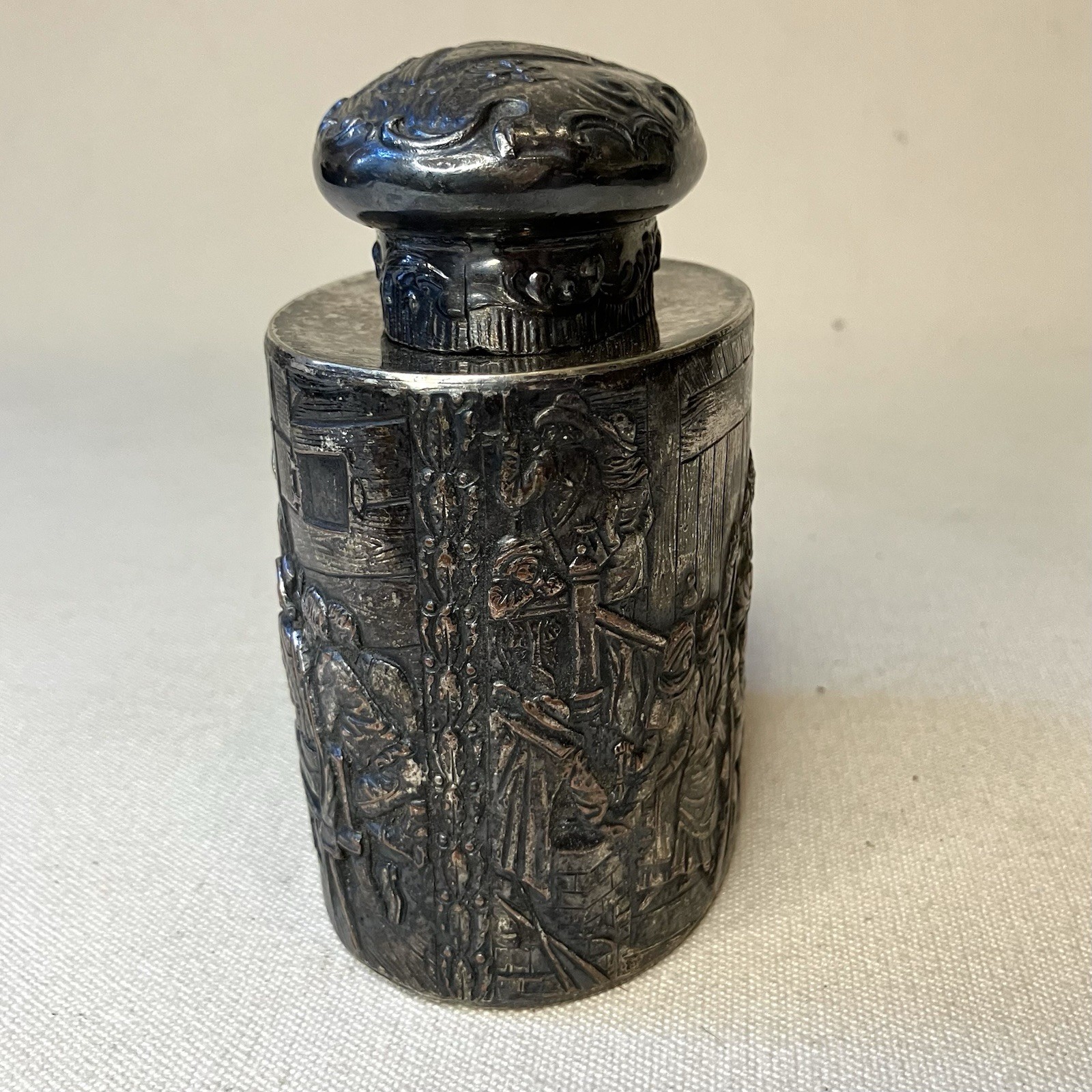Antique E.G. Webster & Son Silverplate & Copper Tea Caddy Canister USA
