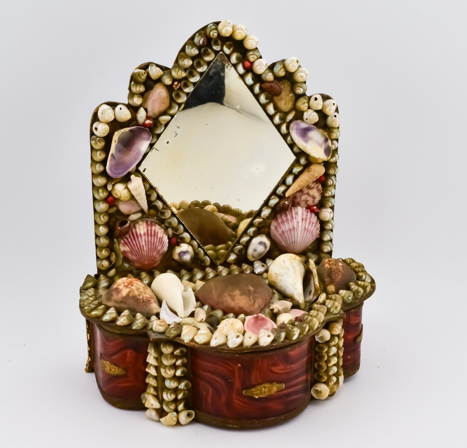 Victorian Shellwork Dresser Pincushion Reliquary Box Sailor’s Valentine Souvenir