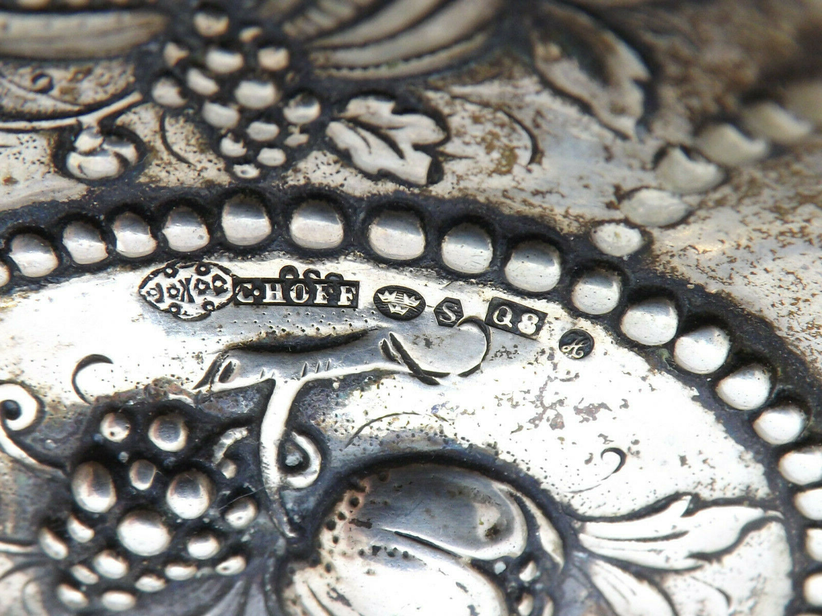 Vintage 800 Silver Repousse Nut Dish Floral & Fruit motif, Carl Hoff Sweden 1942