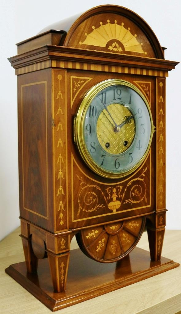 Rare Antique French 8 Day Inlaid Marquetry Mahogany Bracket Clock & Wall Bracket
