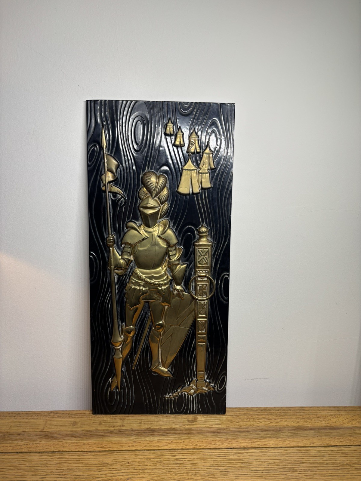 Vintage PEERAGE Embossed Brass Medieval Knight Wall Hanging Plaque England