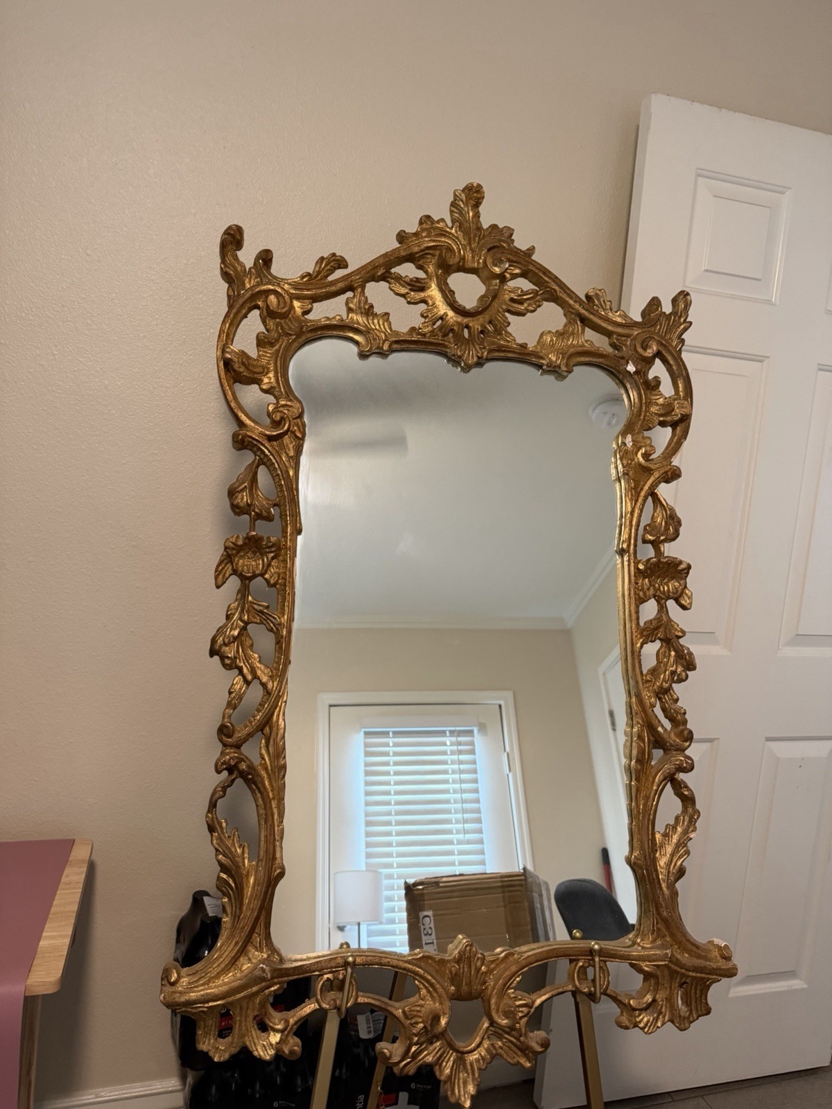 Vintage Italian Rococo Hand-carved Gilt-wood Gold Mirror