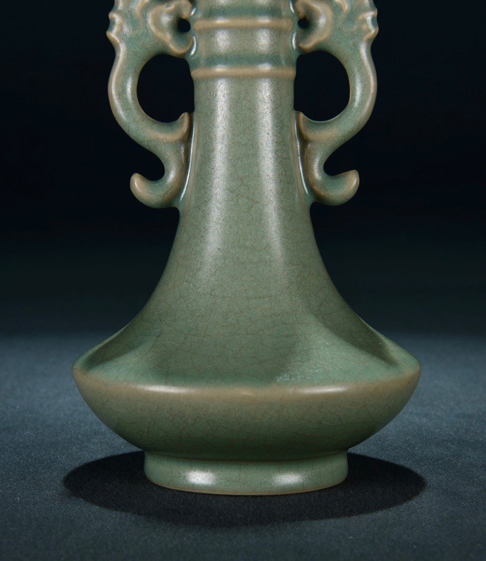 9″Old Song Dynasty Ru Kiln porcelain gilt dragon ear Zun Cup Bottle Pot Vase