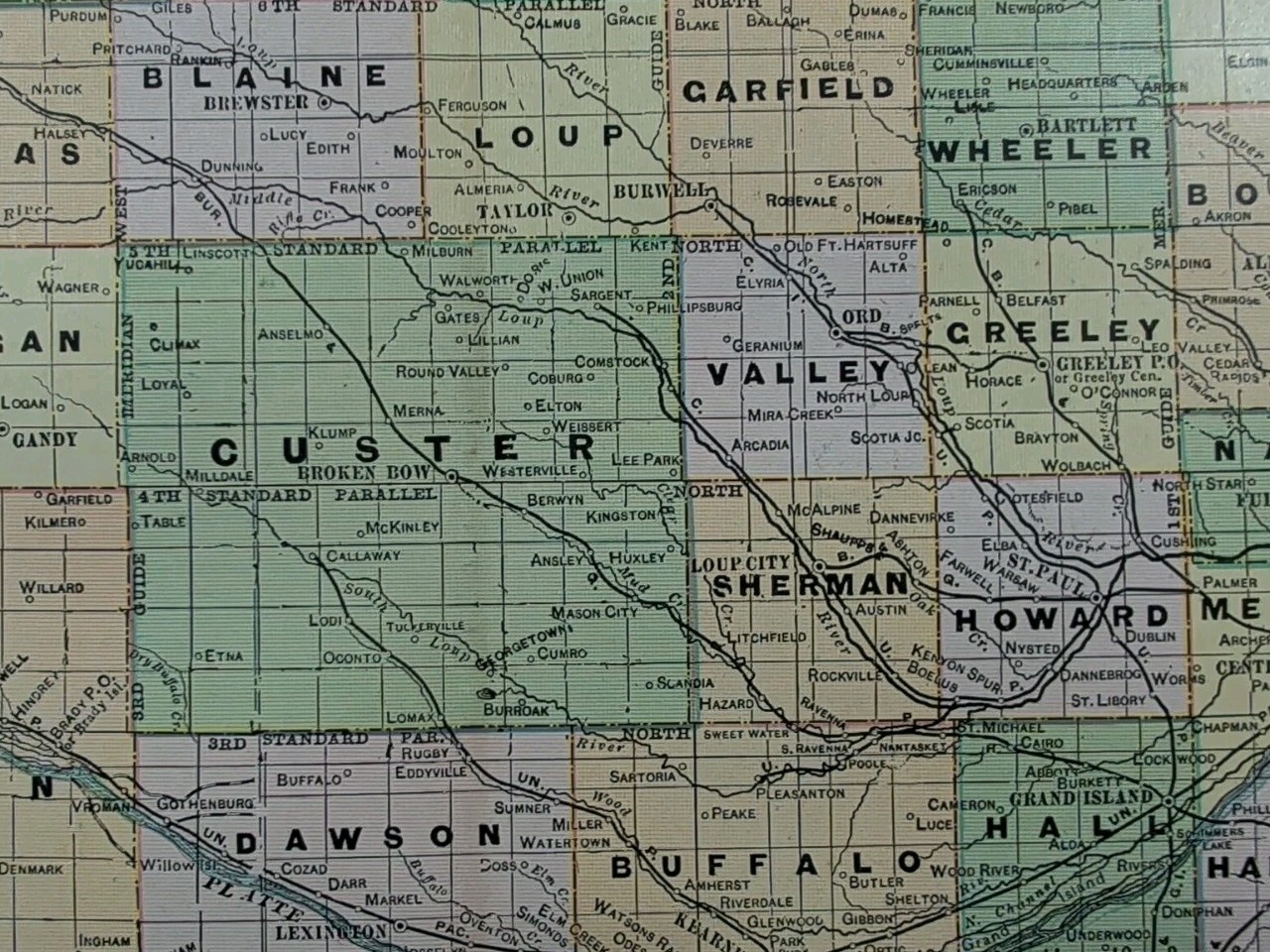 Vintage 1908 NEBRASKA Map 14″x22″ Old Antique Original KEARNEY GRAND ISLAND NE