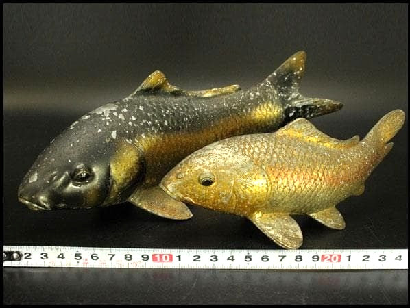 Vintage Nishikigoi Colored Carp Fish Metal Statue 2Set Japan Metalwork Figurine