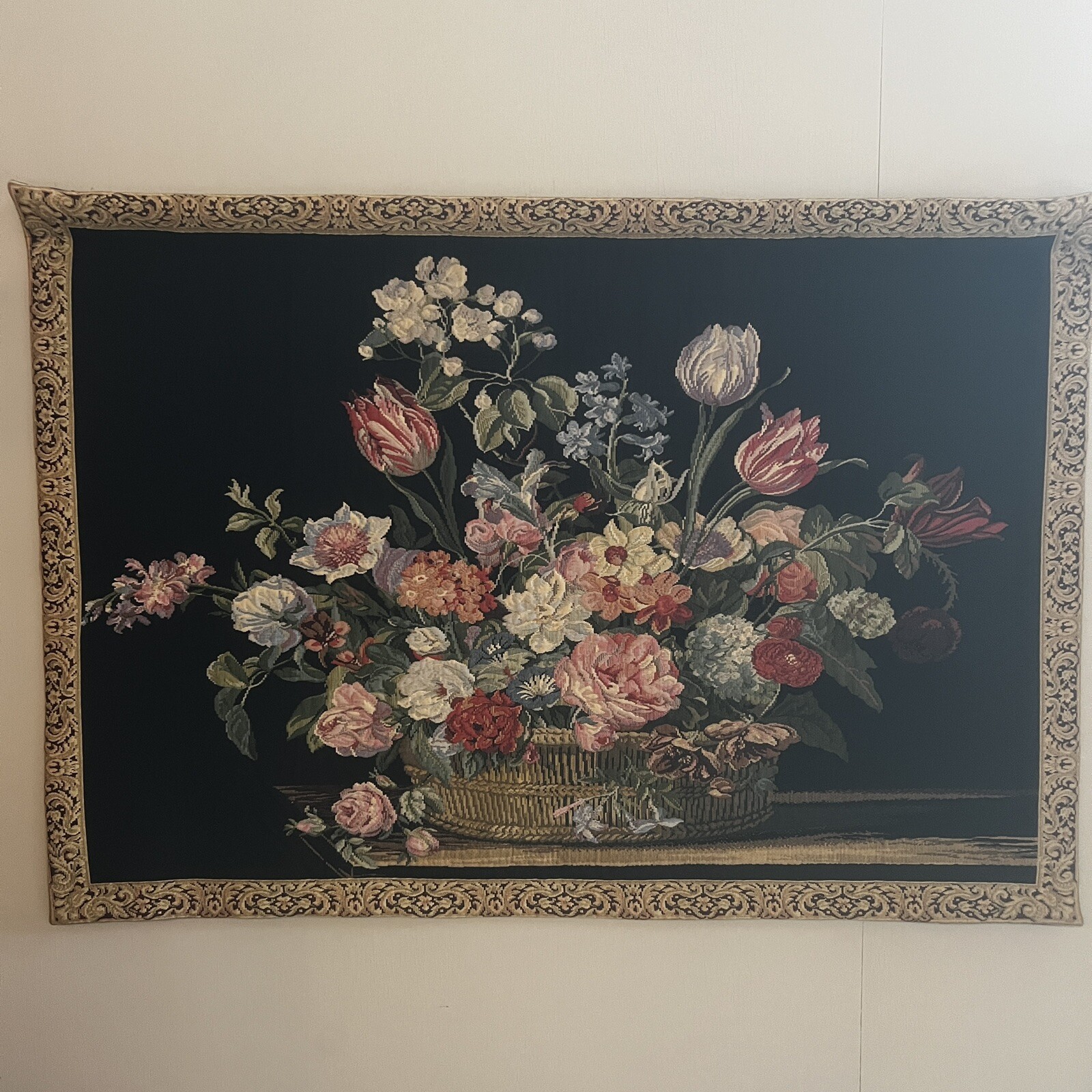 VTG Floral Bouquet Tapestry Large Wall Hanging Art Decor 55” X 36.5” Botanical