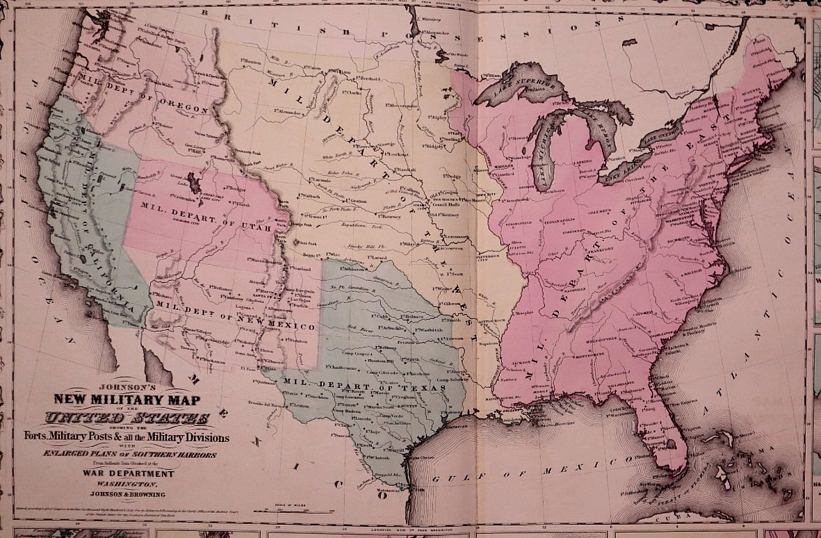 Antique 1862 Military Map of the United States by Johnson & Browning 17×26