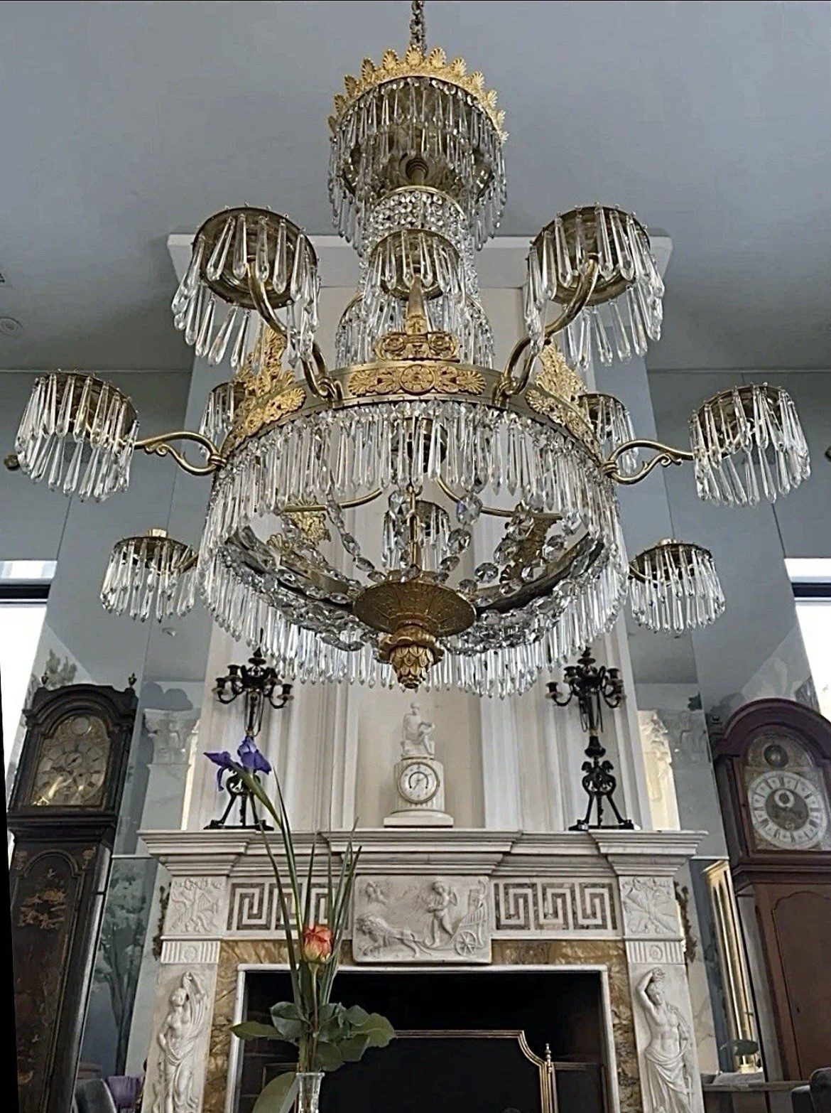 Antique Neoclassical Gilt Bronze & Crystal Chandelier – Empire Style, 19th C.