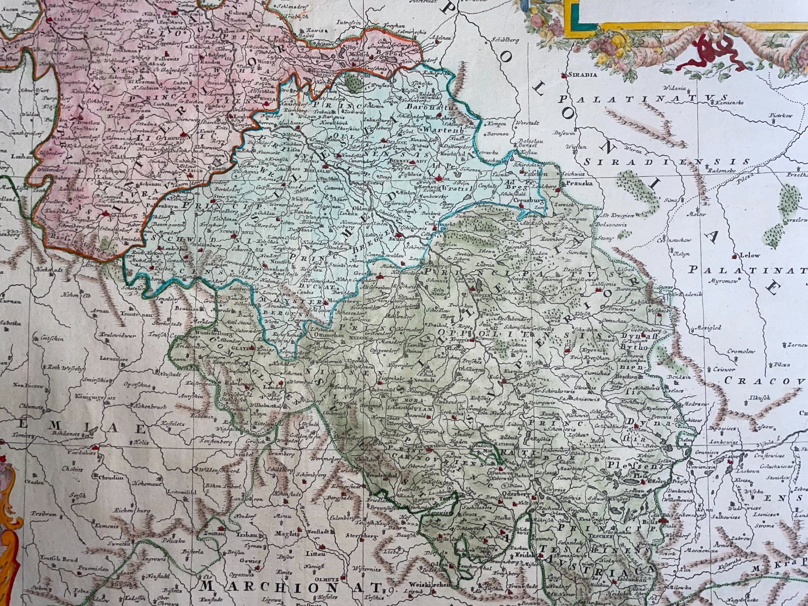 SILESIA DATED 1749 HOMANN HRS LARGE ANTIQUE MAP 18TH CENTURY
