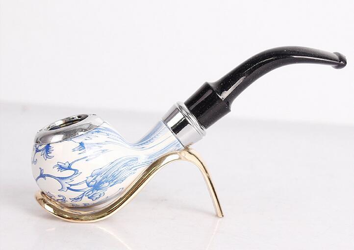 Resin Blue and White Porcelain Solid Wood Smoking Tobacco Pipe Cigarette Pipes