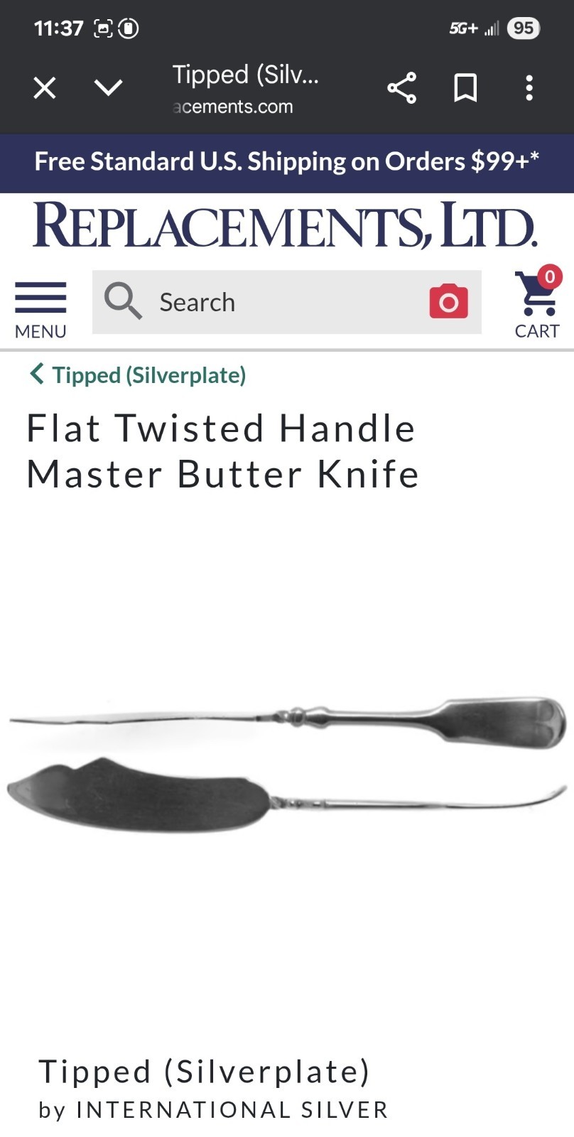 Vintage Tipped Silverplate Flat Twisted Handle Butter Knife International Silver
