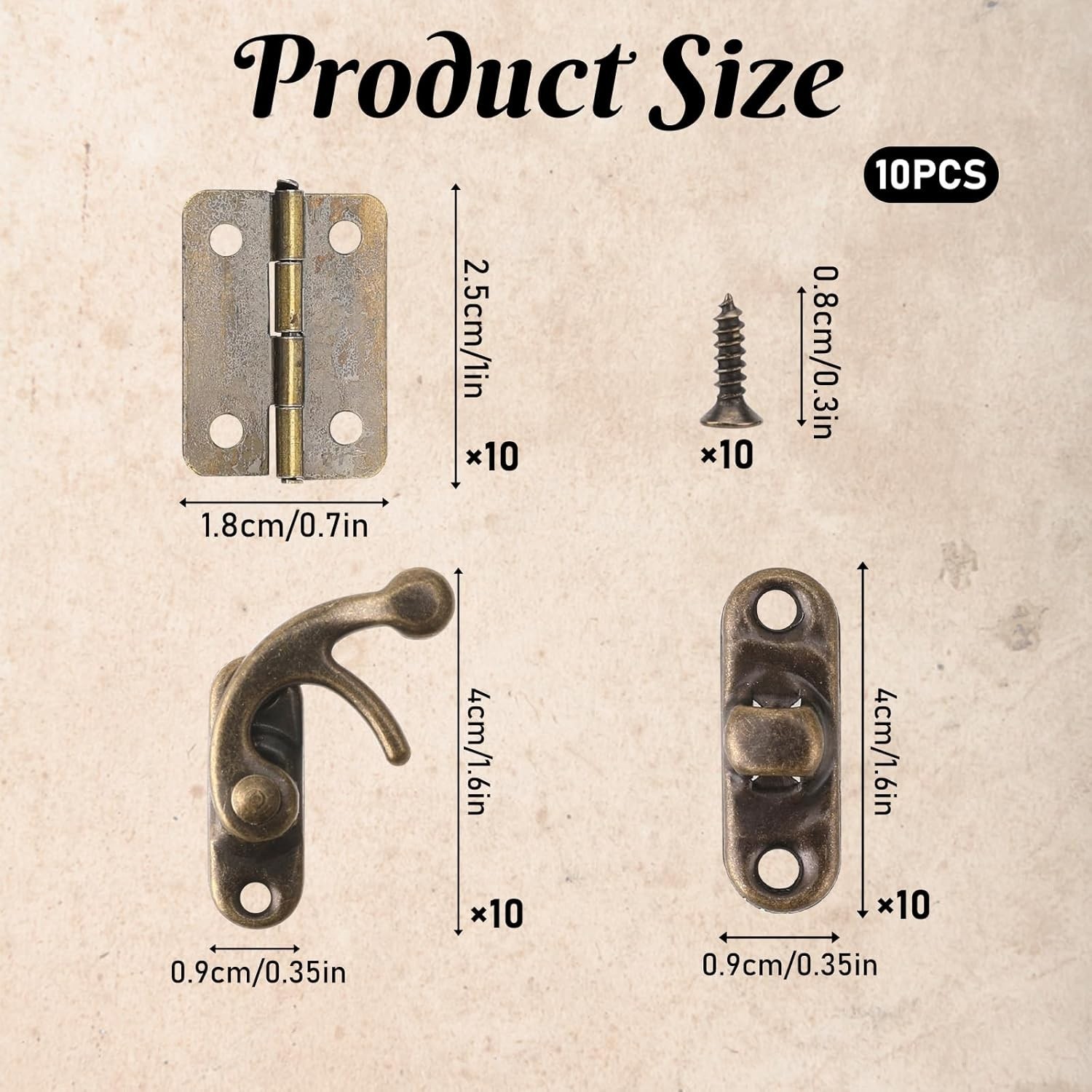 10 Set Mini Swing Arm Clasp Latch Vintage Style, Small Bronze Box Hinges and Ant