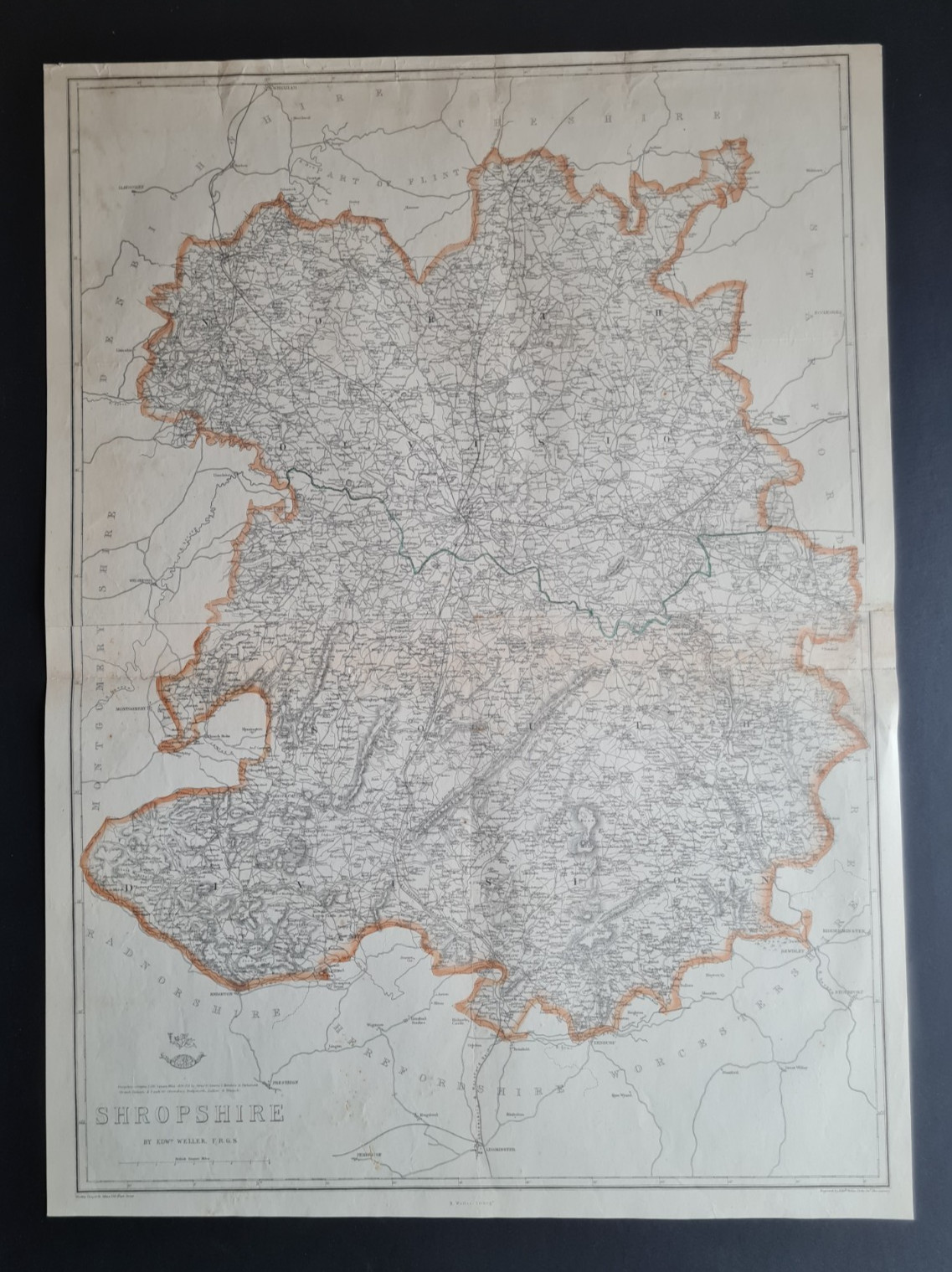 Antique 1863 map – Shropshire – Edward Weller – Large Size