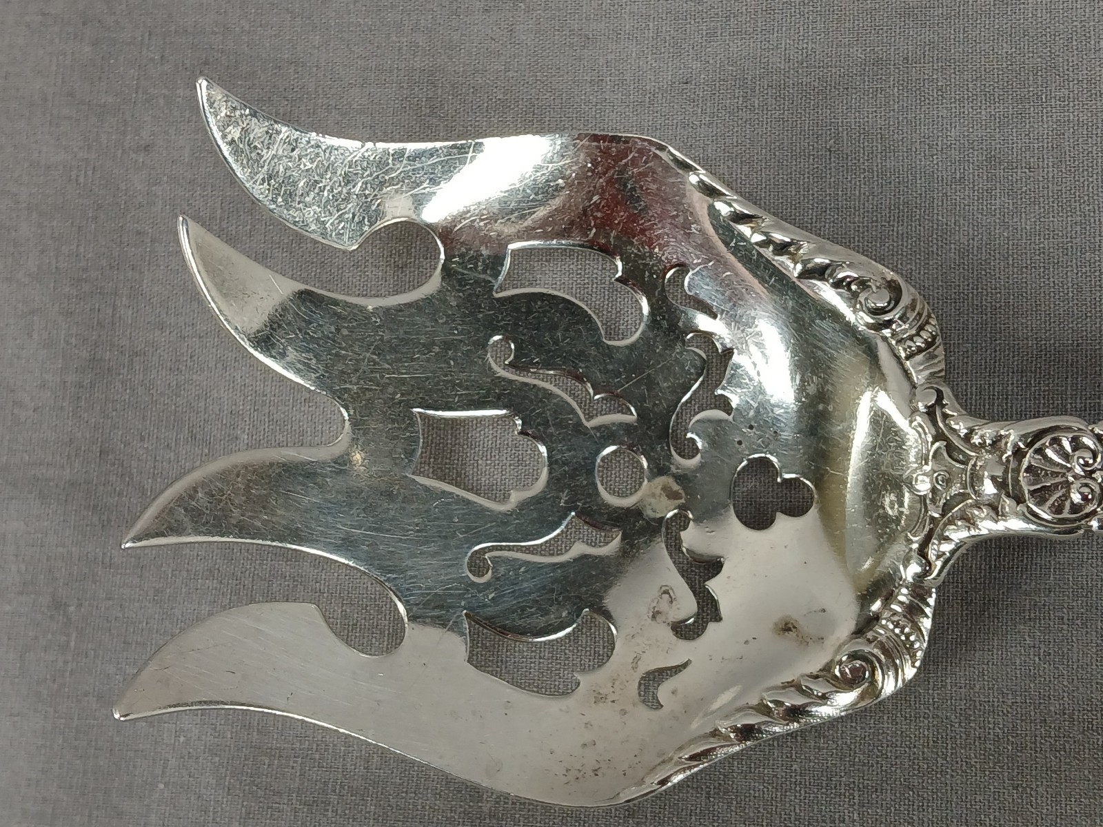 Antique Gorham Baronial Old Monogrammed Sterling Silver Fish Serving Fork