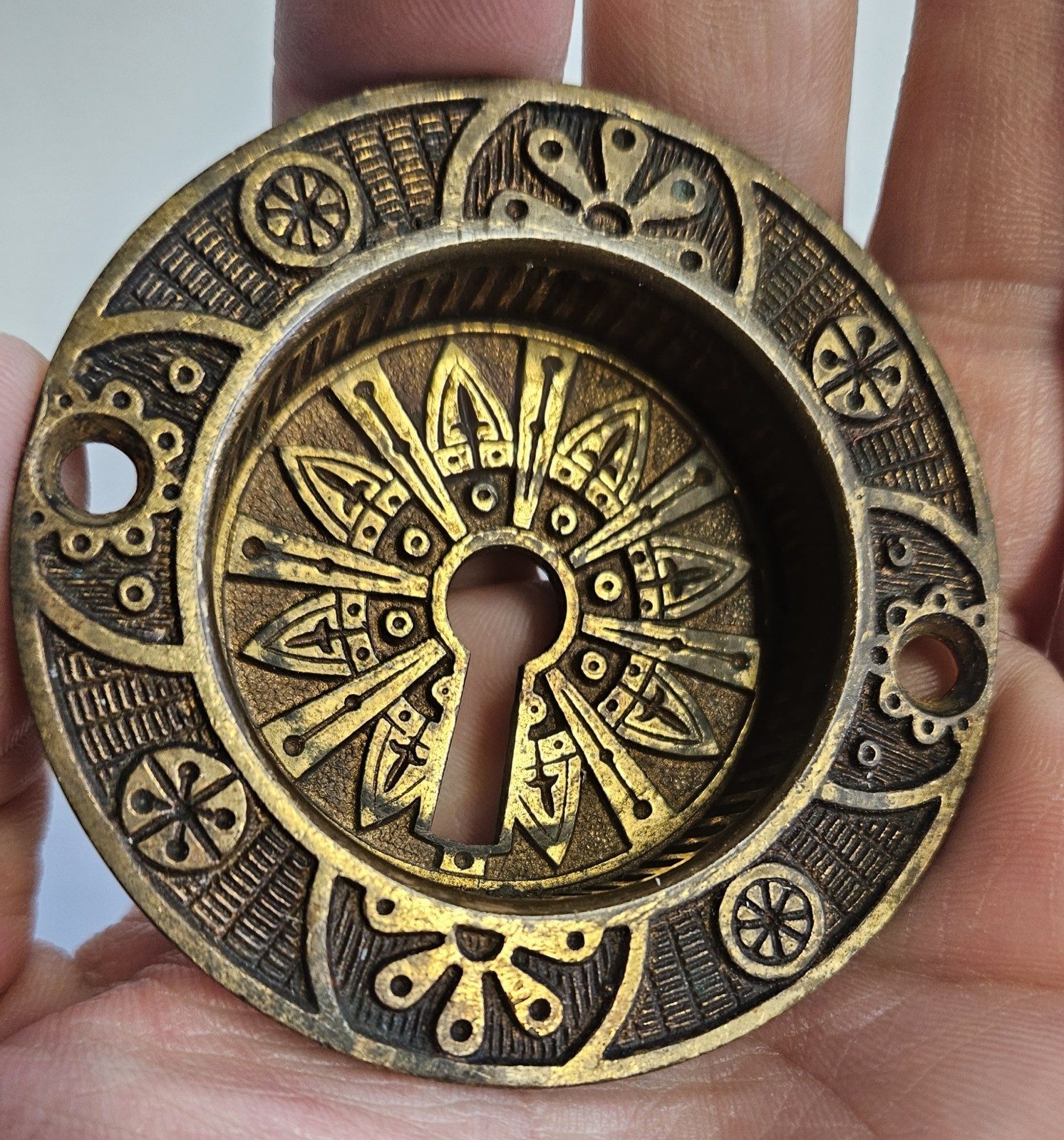 1 Antique Pocket Door Pull Plate Mallory Wheeler 1882 Victorian Bronze Brass