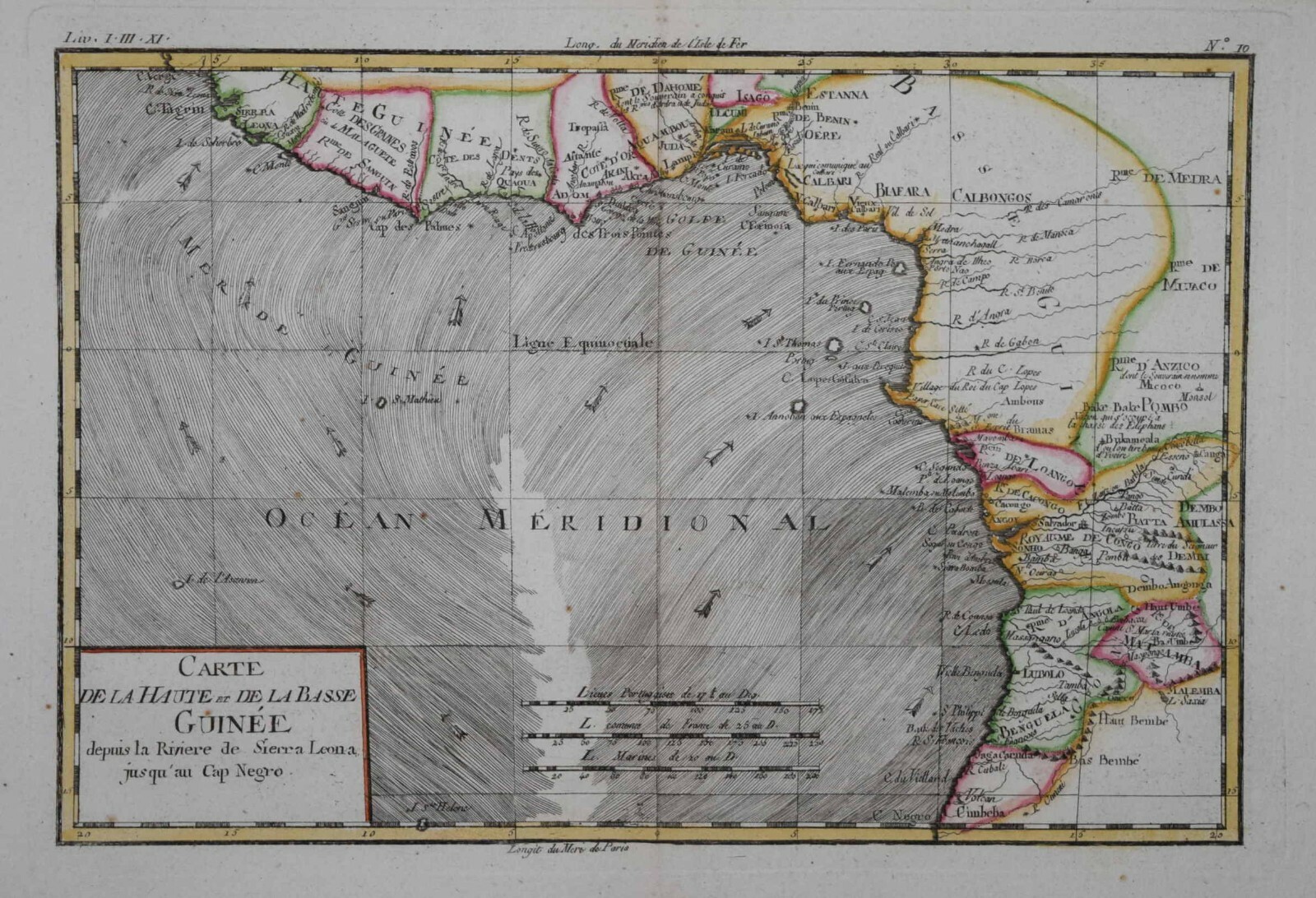 WEST AFRICA – CARTE DE LA HAUTE ET DE LA BASSE GUINEE, BY R BONNE, 1780.