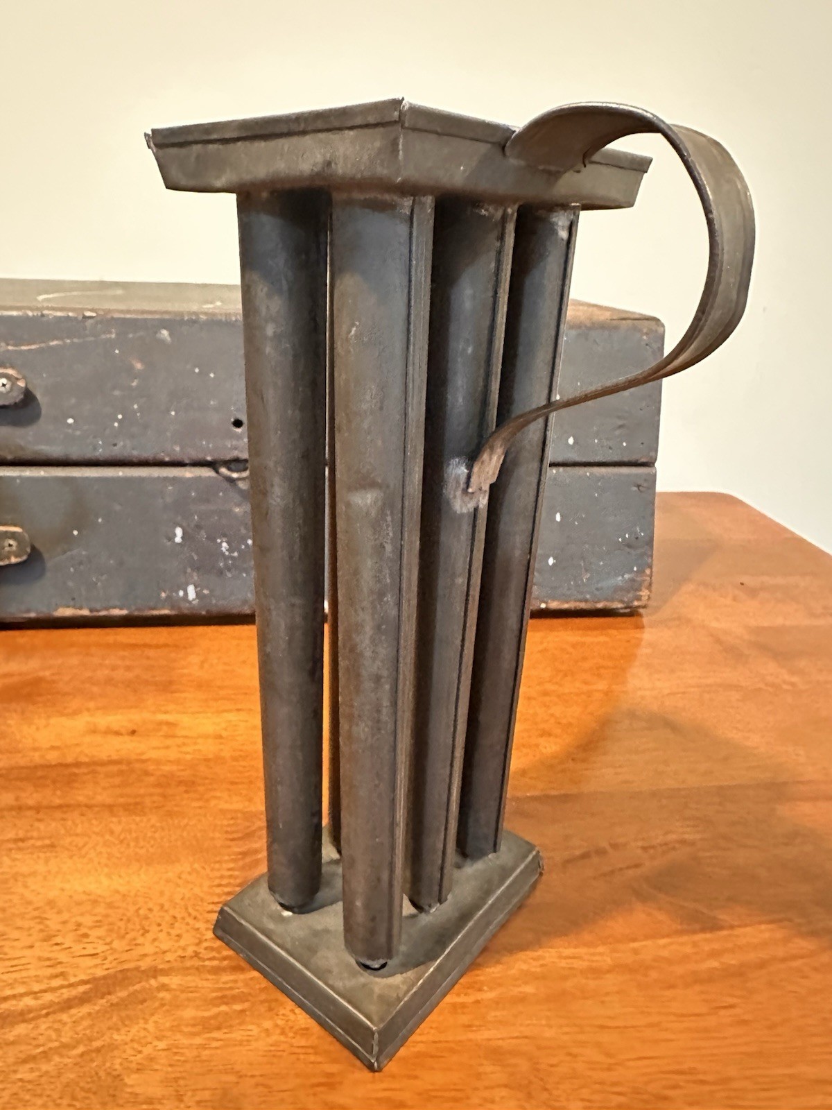 Antique Primitive Tin Metal Candle Mold Maker 6 Taper Holes Civil War Era