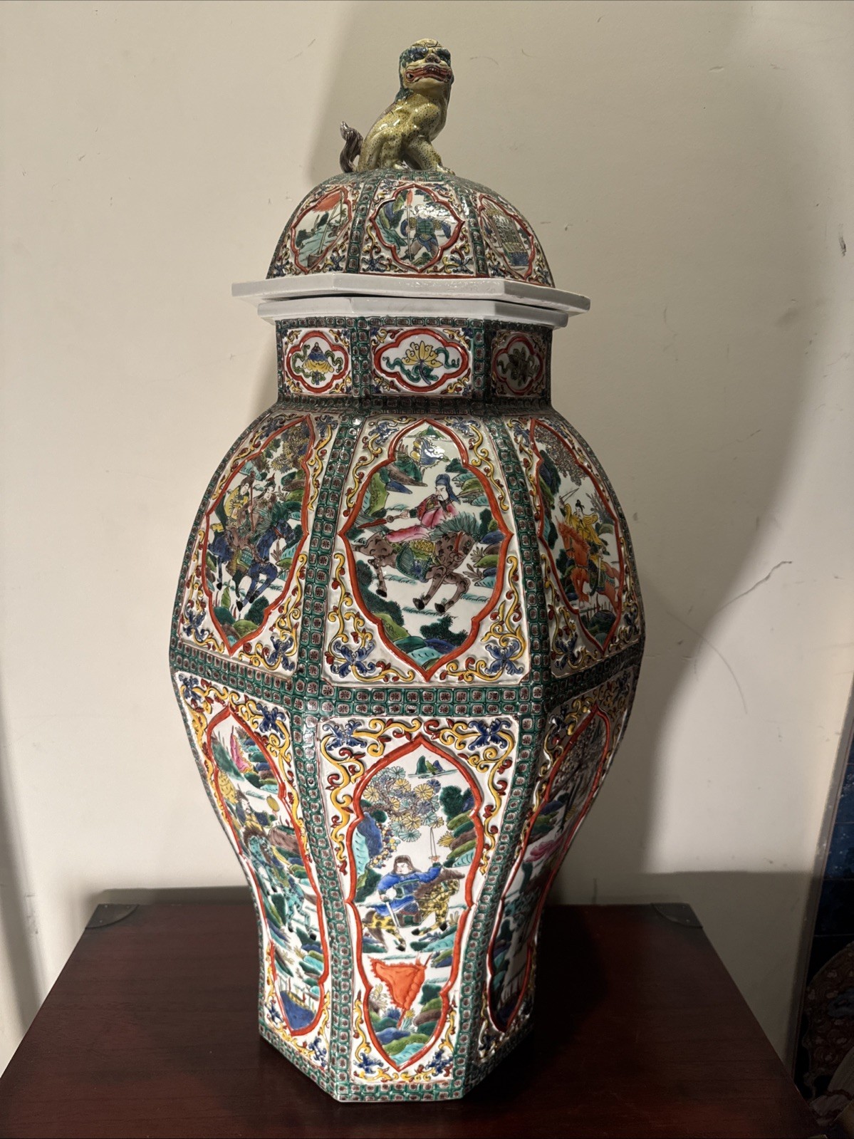 Chinese Antique Octagonal Warrior Baluster Vase. 37″/18″
