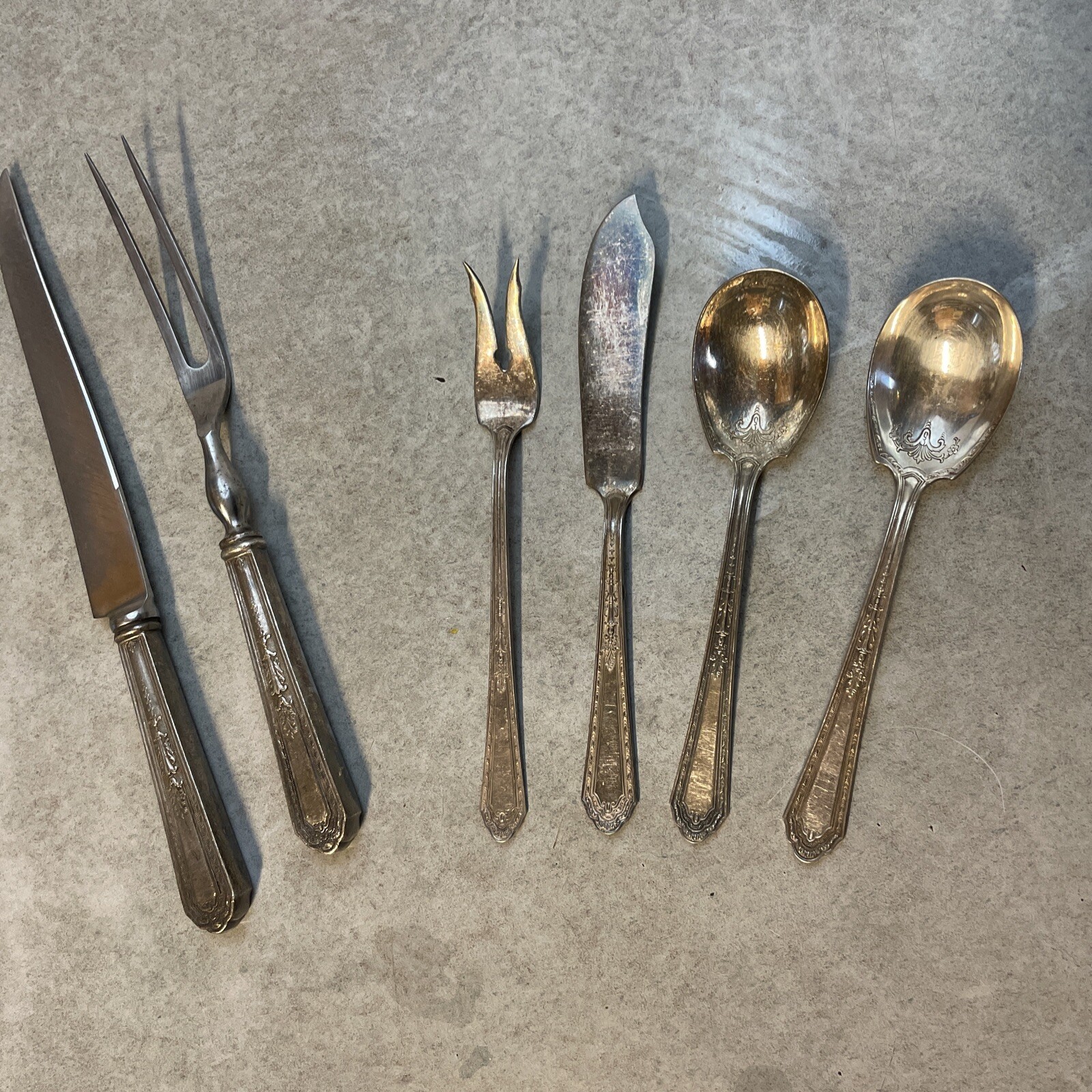 Antique Carving Set, Butter Knife Etc by Holmes & Edwards 1925 Pattern Romance 1