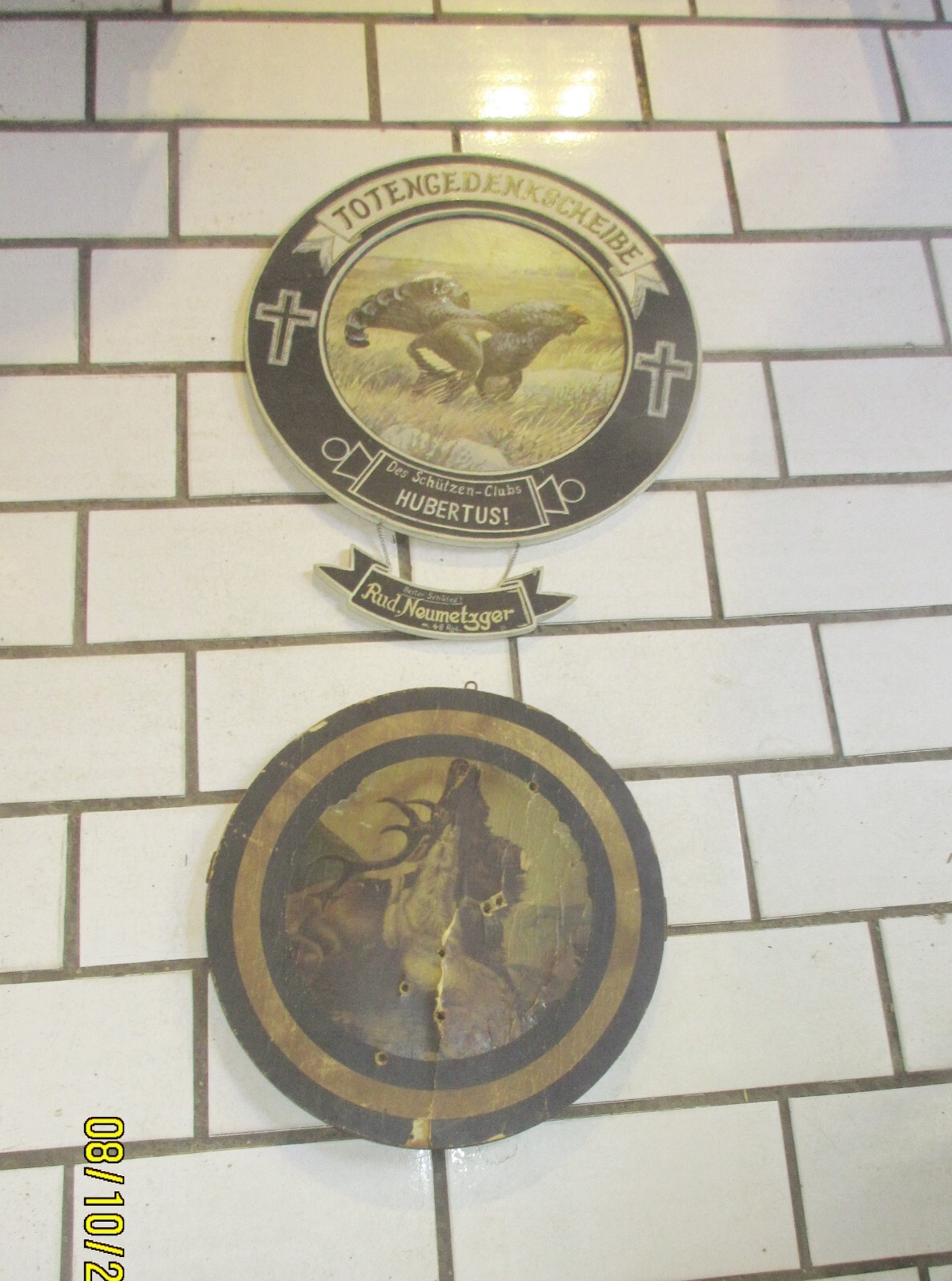 2 round wooden shooting plaque Germany 1Commemorative 1920- 1 antique 1880