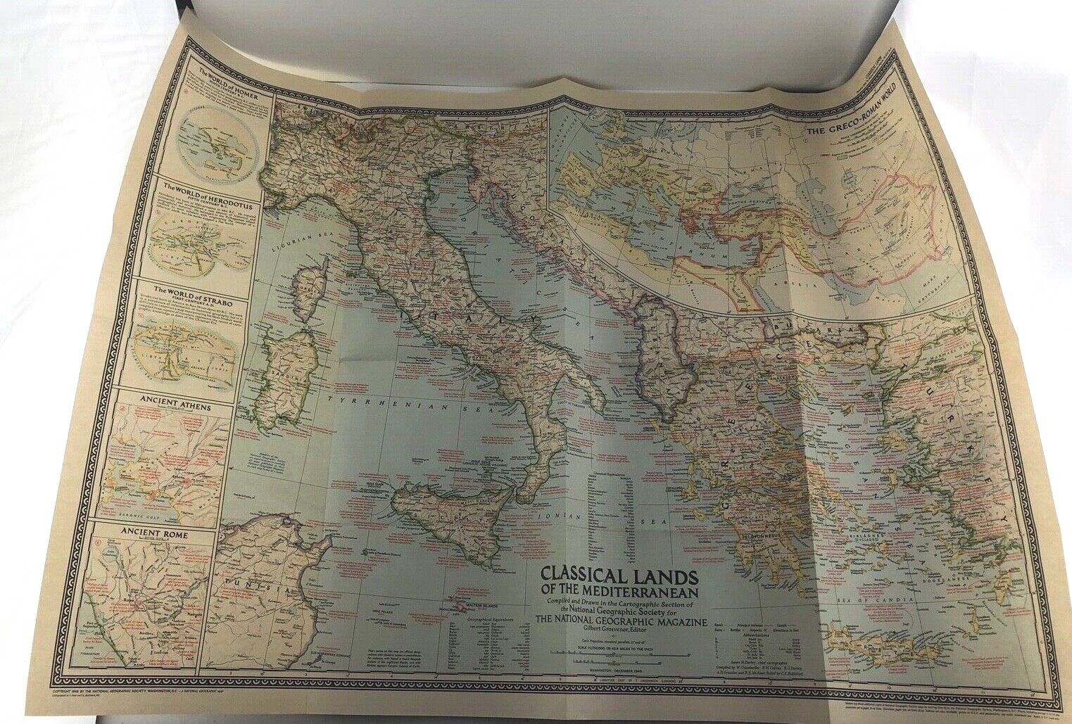 Vintage National Geographic Magazine Classical Lands Mediterranean Map 1949
