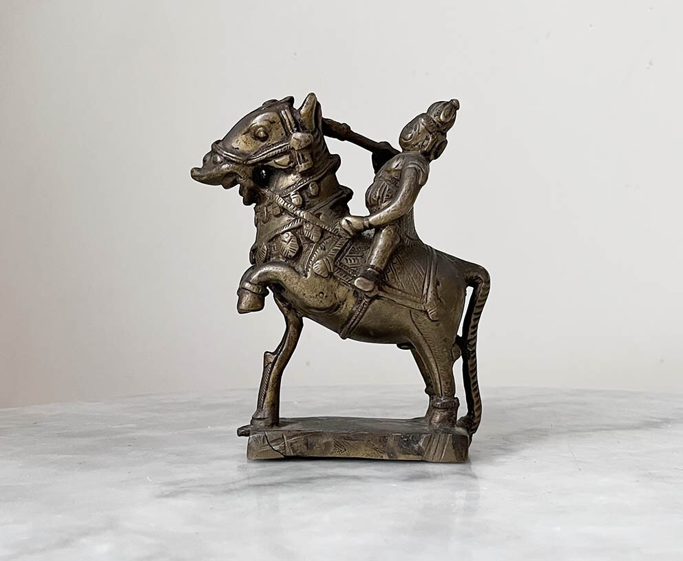 Antique INDIA, brass horse rider, Hindu god