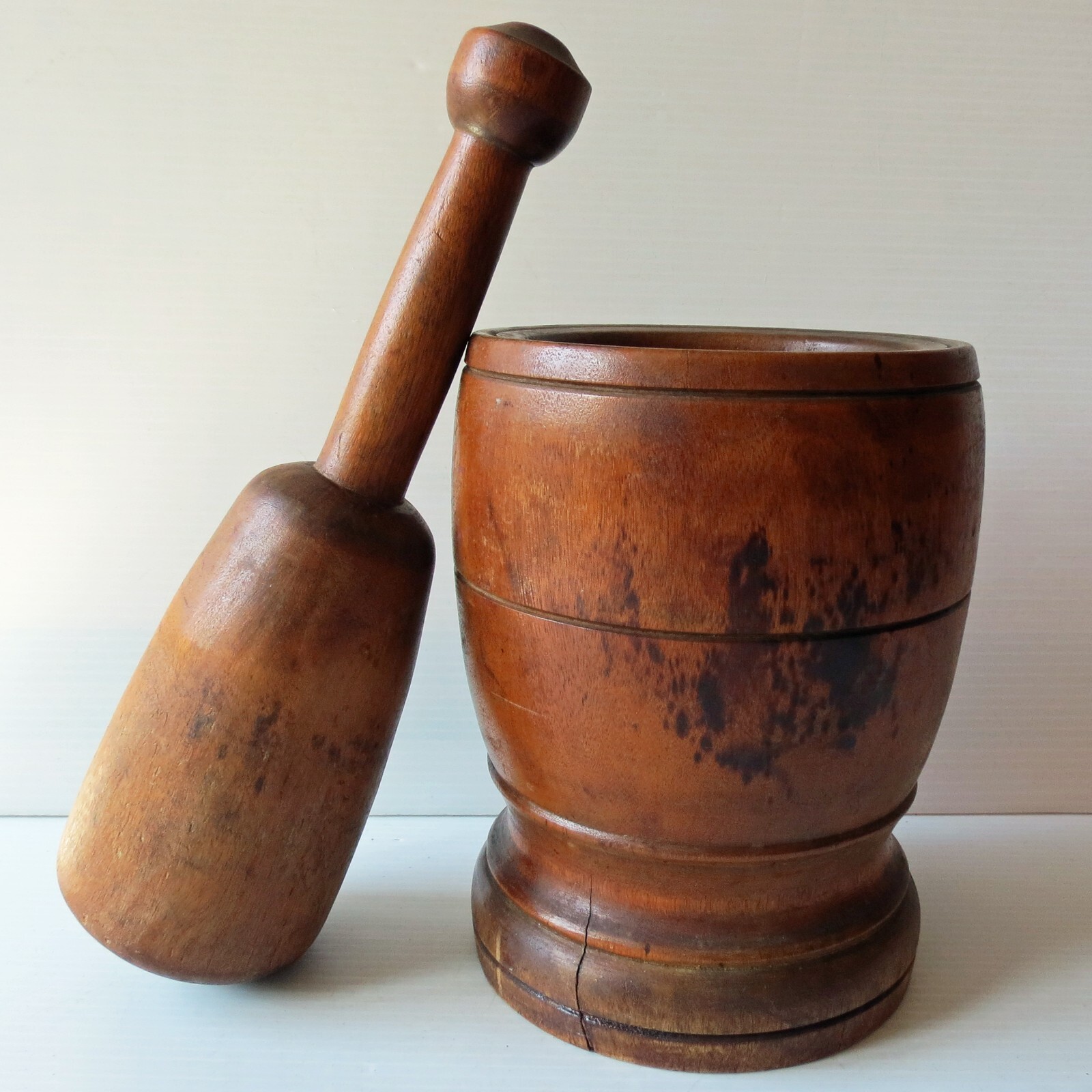 Antique Hand Turned Maple MORTAR & PESTLE 7 1/2” Tall