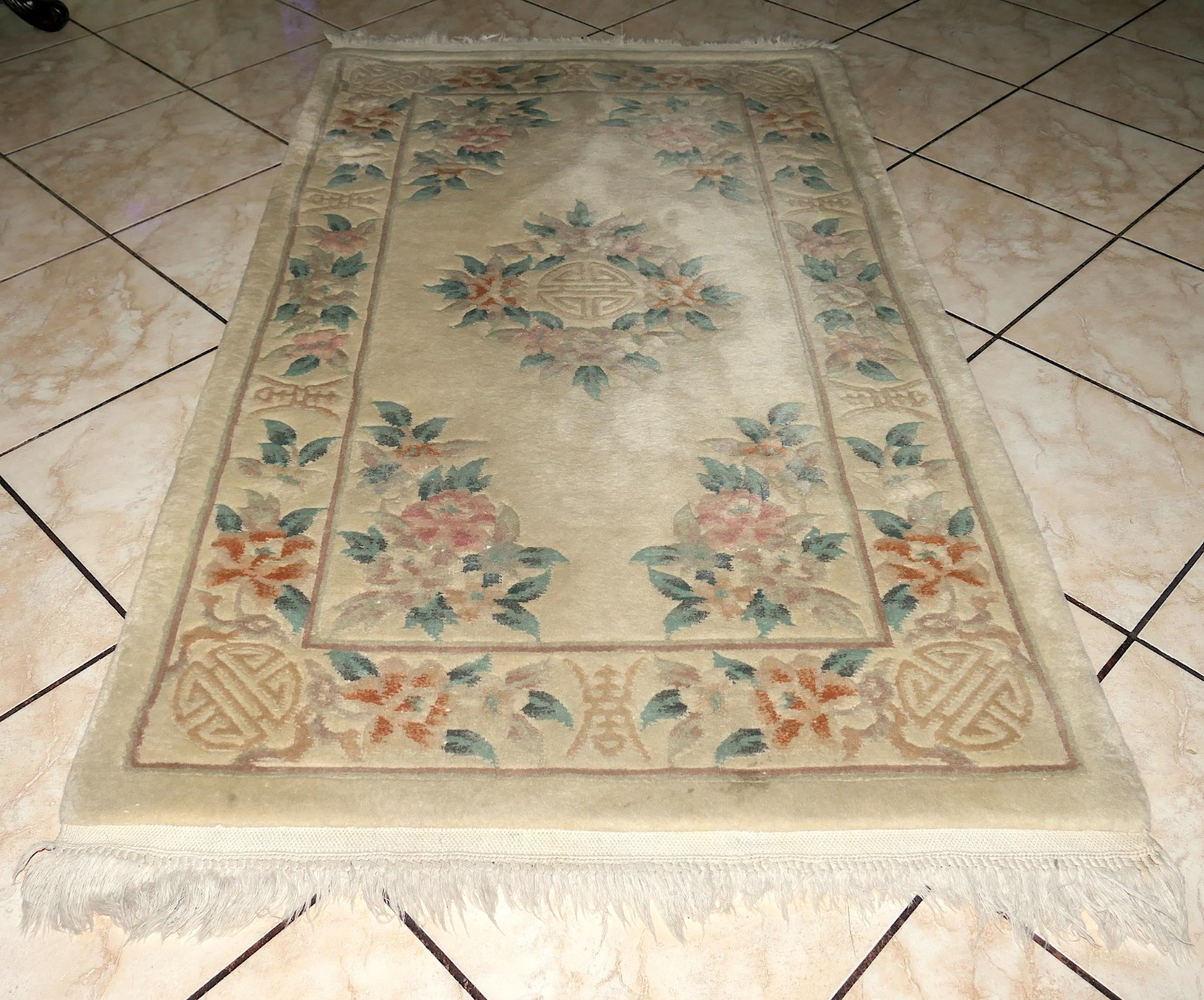 ANTQ Chinese 5×3 Hand Knotted Peking Aubusson Show Symbols Ivory/Beige Area Rug