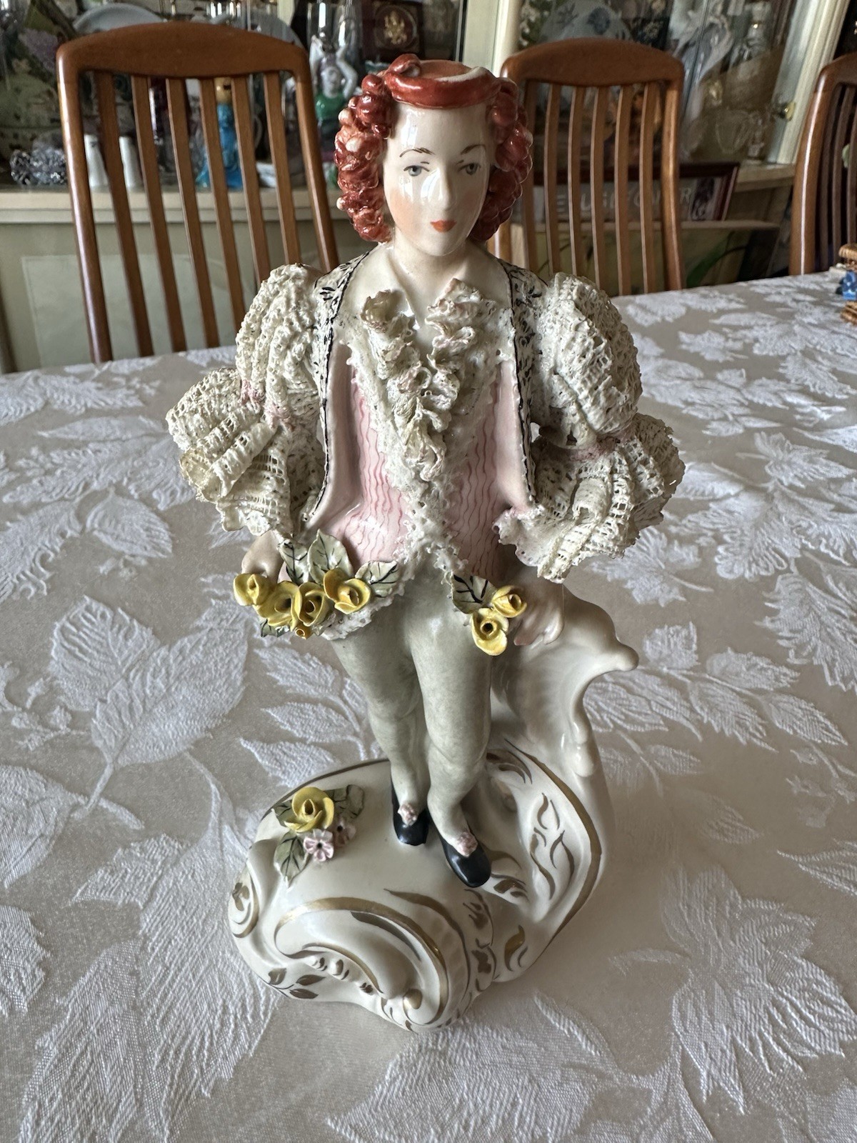 Rare Vintage Dresden Volkstedt Style Porcelain Lace Aelteste MAN Figurine German