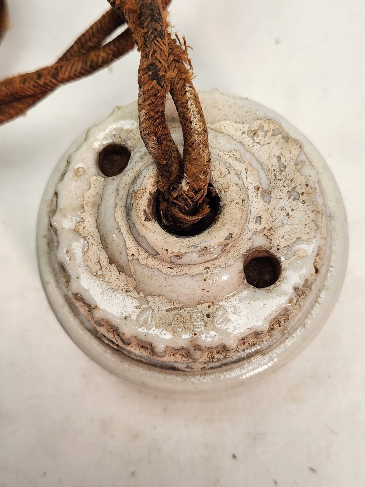 Antique BRYANT Porcelain Ceramic Ceiling Rose Fixture Brass Socket Cloth Cord
