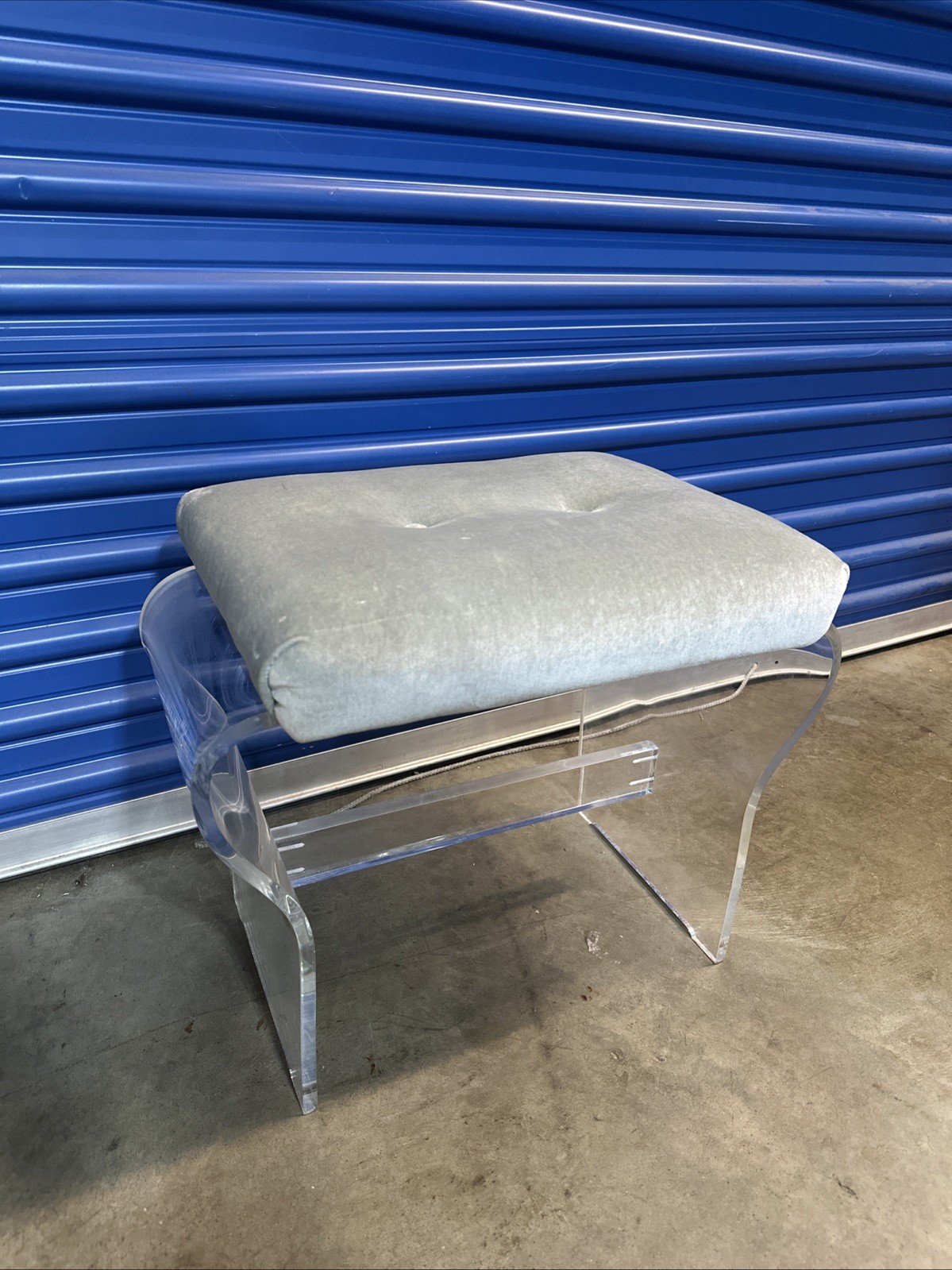 Mid Century Modern Lucite Bench Hill Manufacturing Waterfall Bench Gray Velvet
