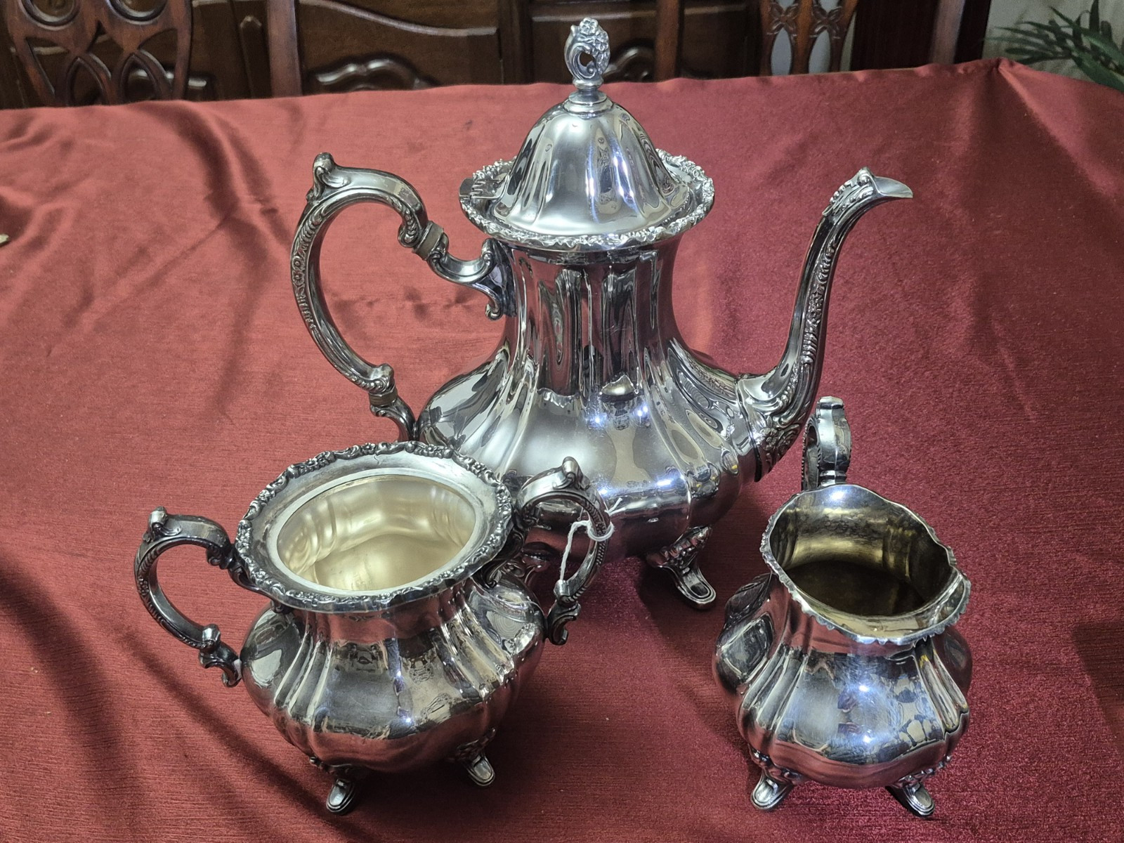 Towle And Poole Lancaster Rose Silver Plate Coffee Pot With Creamer And Sugar