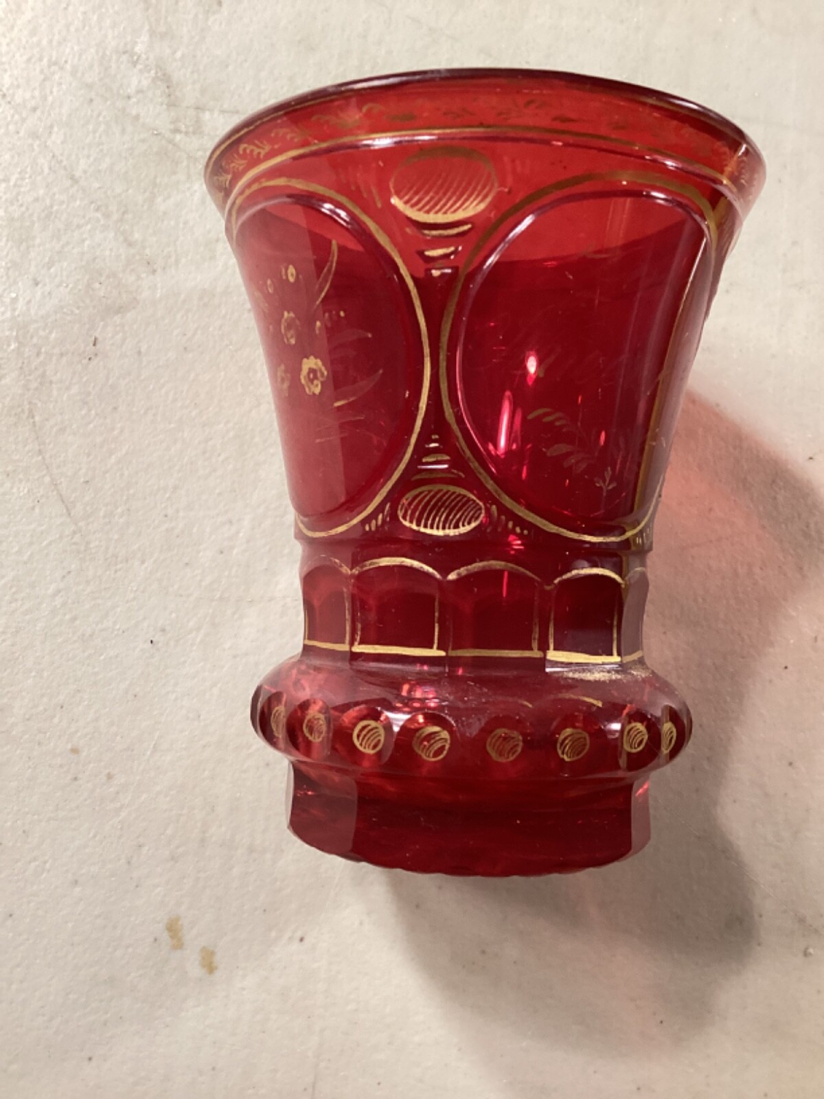 Vintage Bohemian Czech Amber Glass With Gold Edging Lendl Estate 3.5”