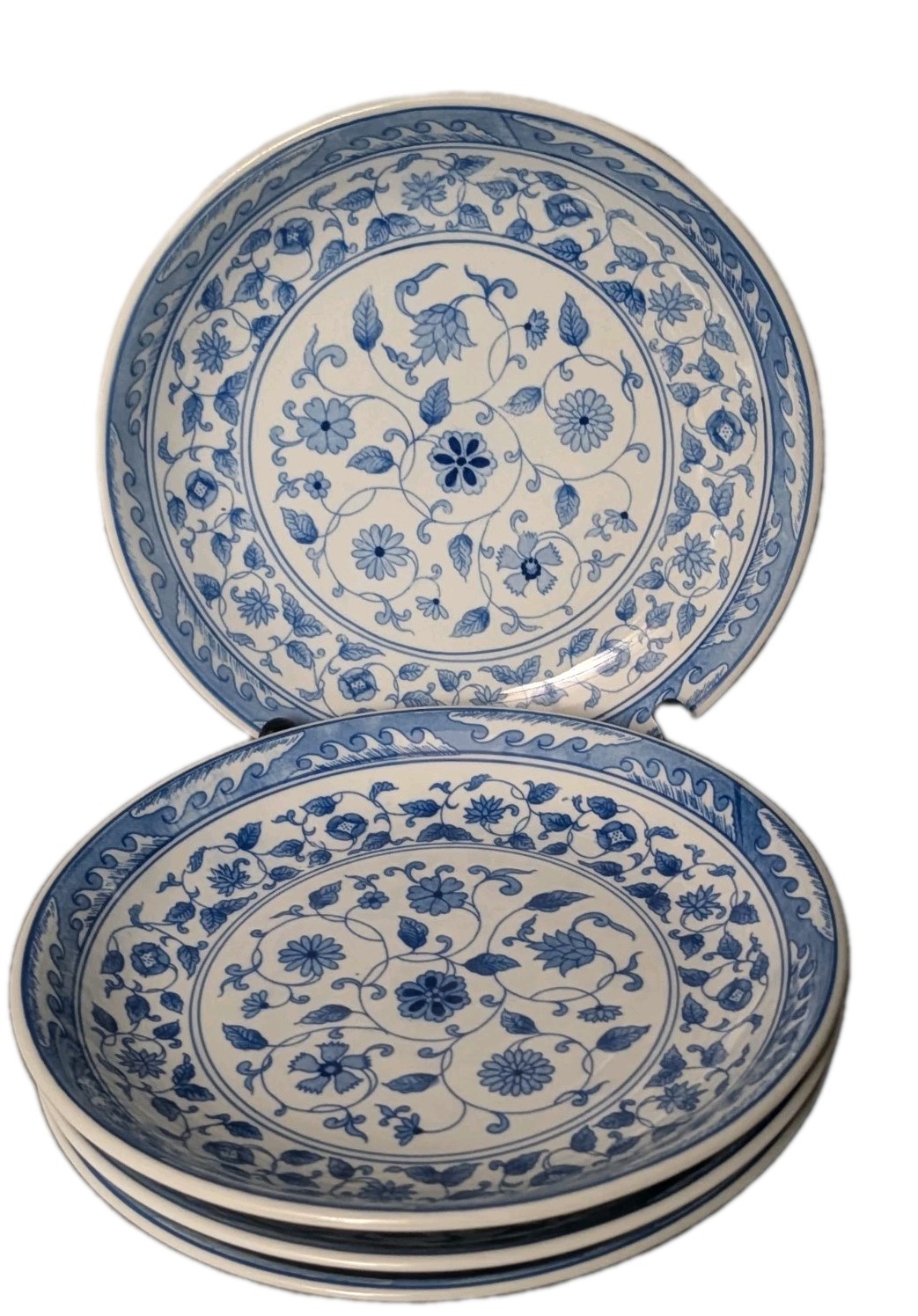 Vintage Andrea by Sadek Blue White Ornate Floral Plate Dish Japan 8.5” Waves