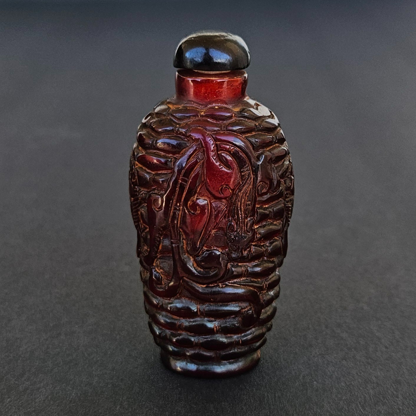 Antique Chinese Catalin Bakelite Cherry Amber Translucent Faturan Snuff Bottle