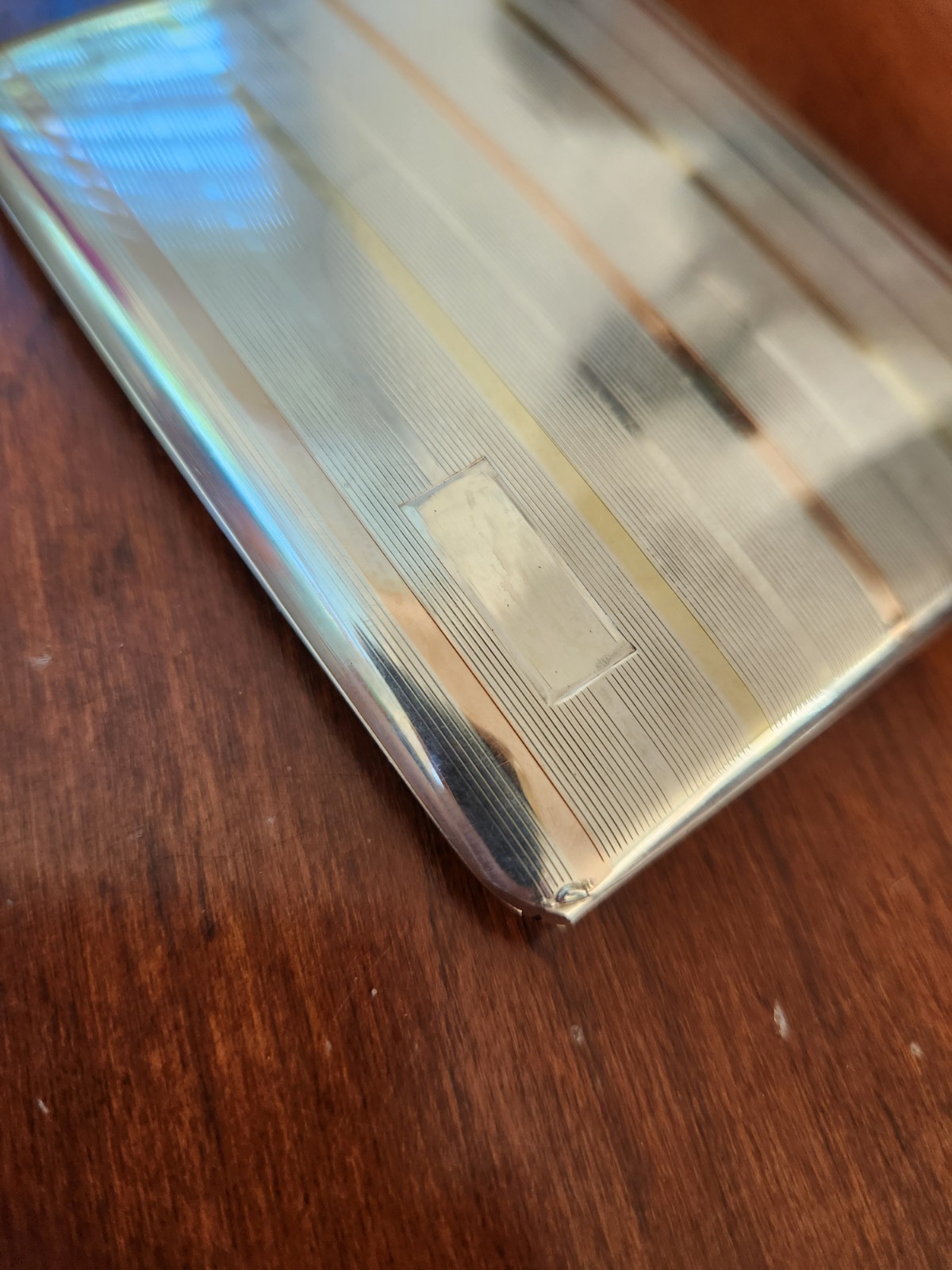 Sterling Silver Gold Striped Cigarette Box Business Card Case Money Coin Holder