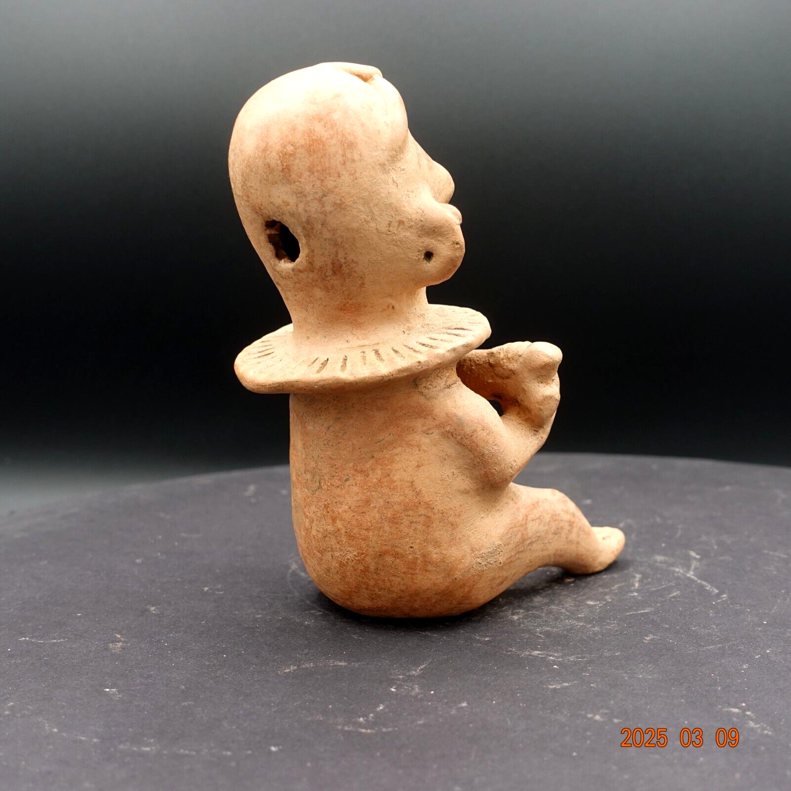 Pre-Columbian Authentic Artifact Ceramic Pottery Mono-chrome, Seated Boy