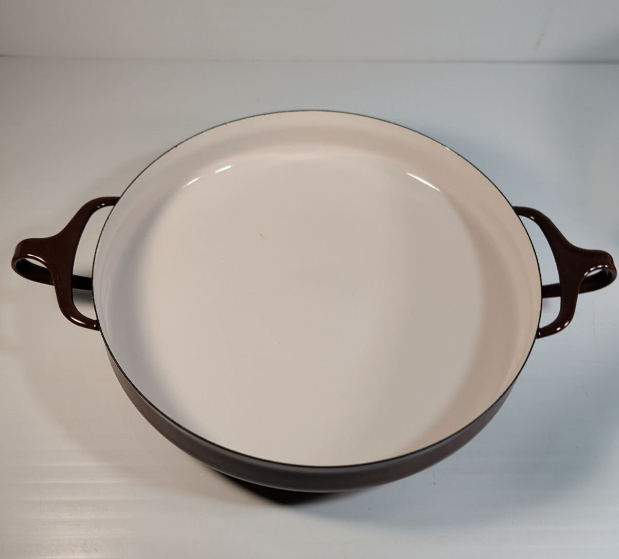 Dansk Small Paella Pan Brown White Enamel Denmark 10″ Danish Modern