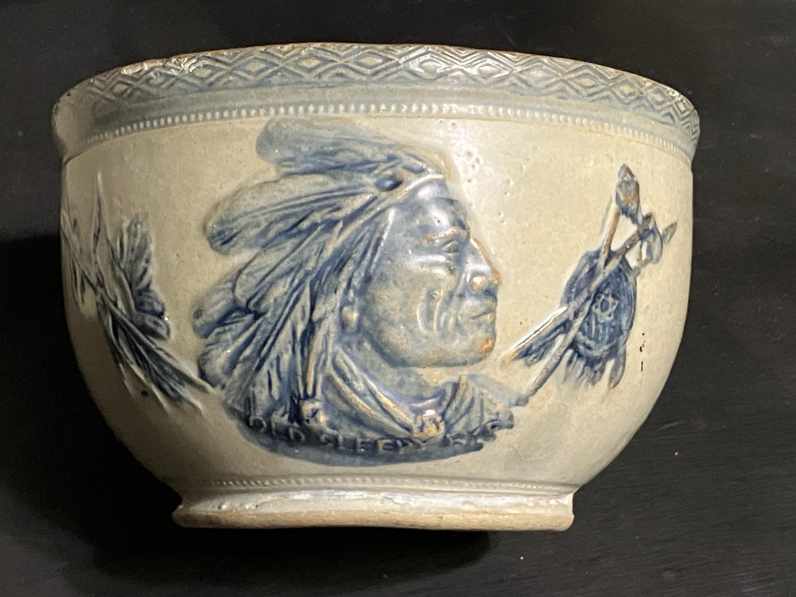 Vintage “Old Sleepy Eye” Indian Chief Salt Glaze Stoneware Bowl – E on bottom