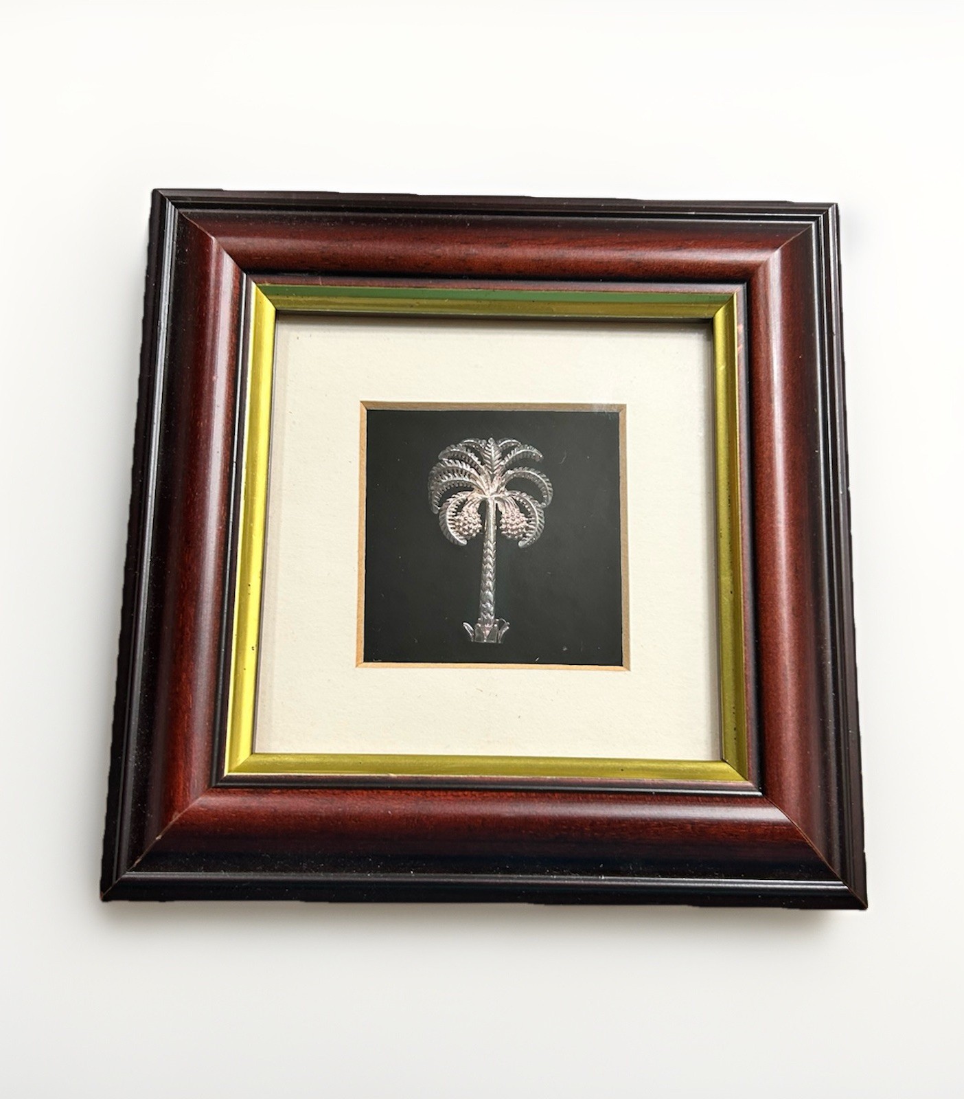 925 Sterling Silver Miniature Palm Tree, Framed Turathuna Bedouin Art, Bethlehem
