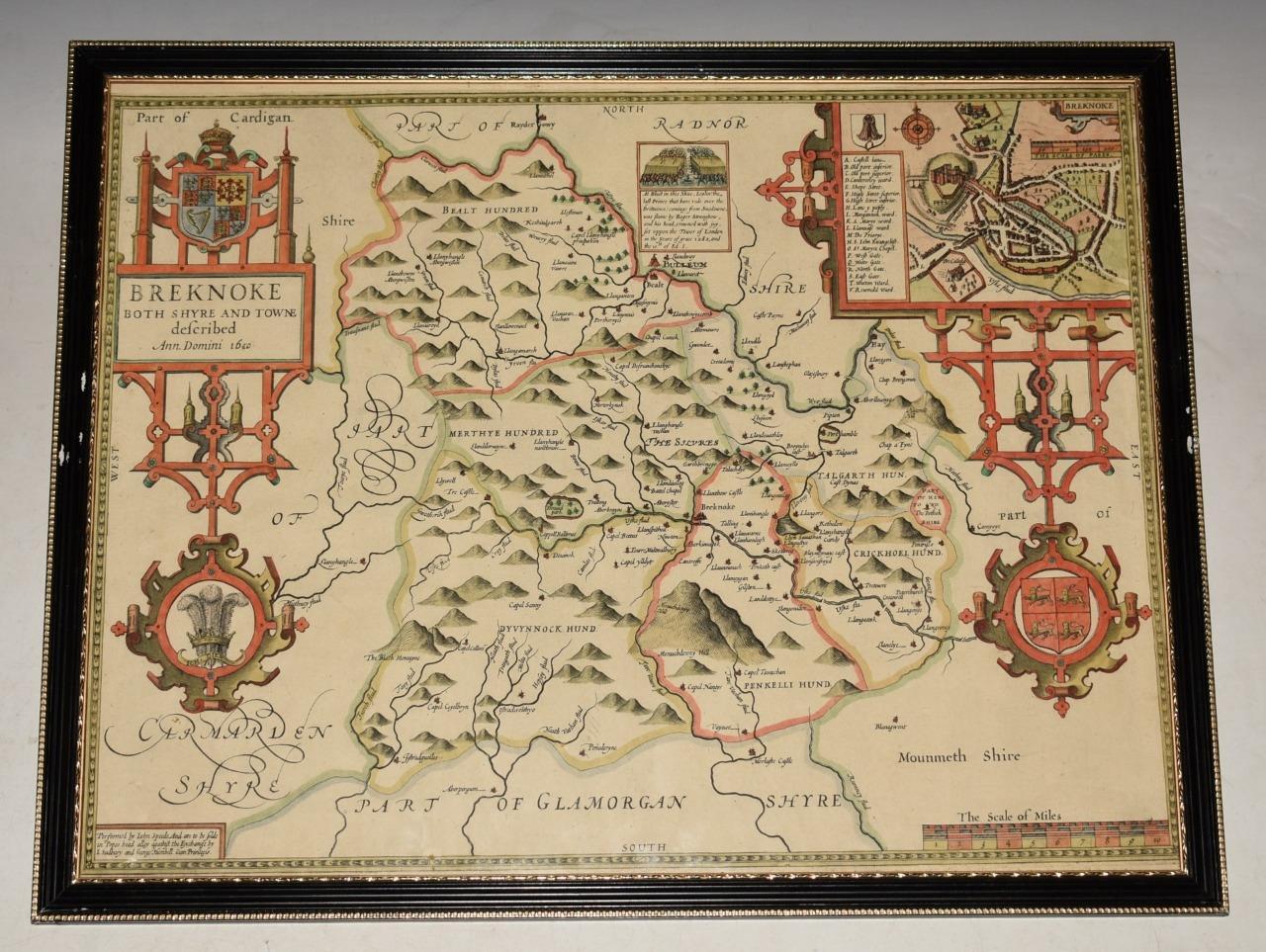 Original Antique Engraved Map OF BREKNOKE Brecknockshire John Speed 1610