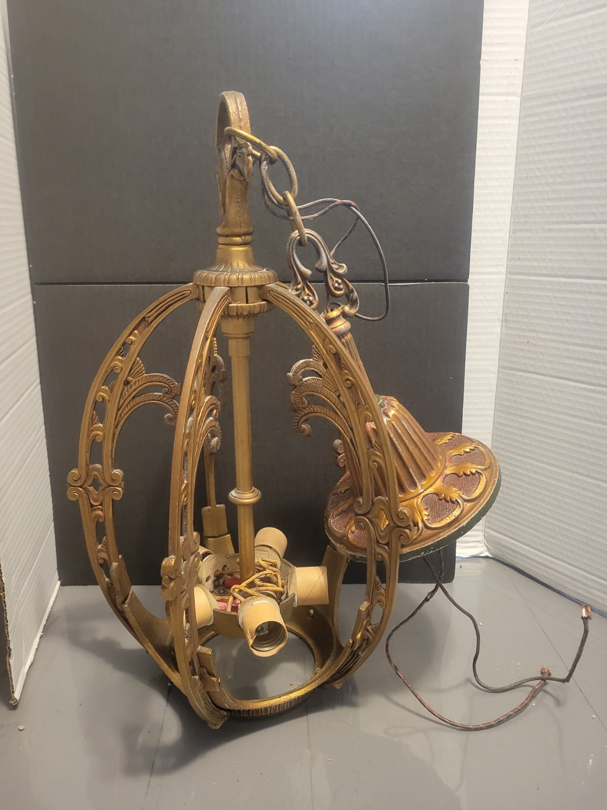 Antique Lightolier After Sunset Chandelier 5 Light Art Deco Color Metal Hanging