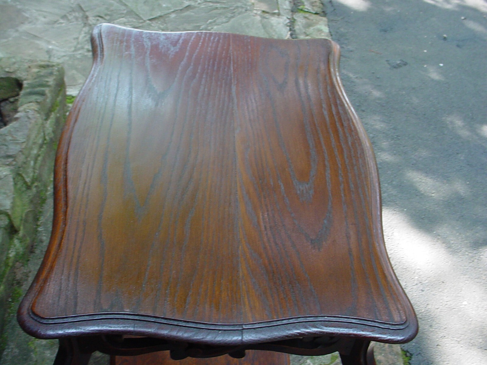 Nice Older Solid European Oak Lamp Side End Bedside Table W/Pierced Carved Skirt