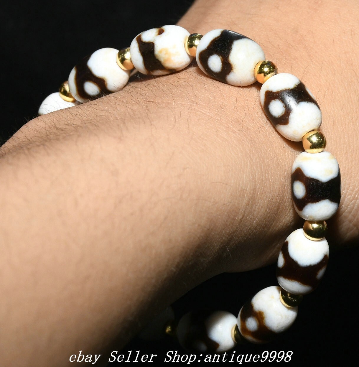 Old Tibet Natural Agate Onyx Dzi Beads Pattern Exorcize Bracelet Chain bracelet