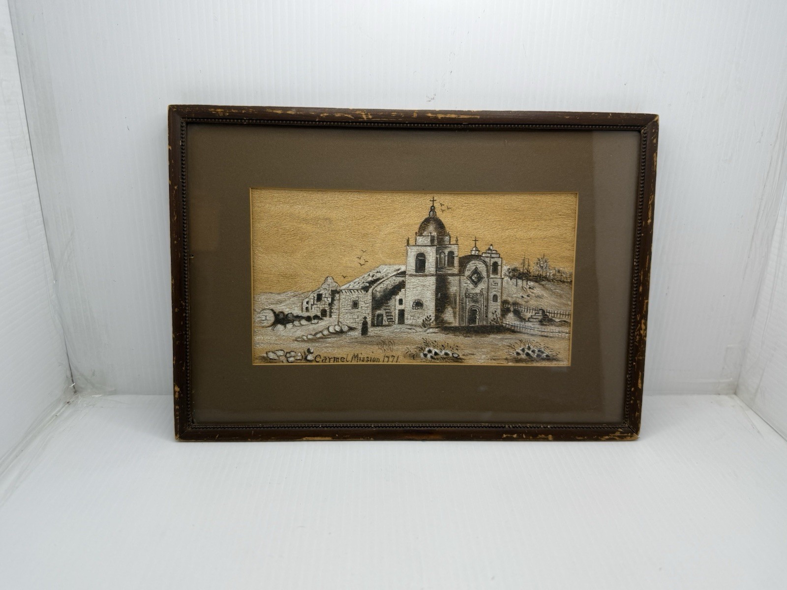 1700’s Wooden Cityscape Carmel Mission 1771 Wooden Framed Antique One Of A Kind
