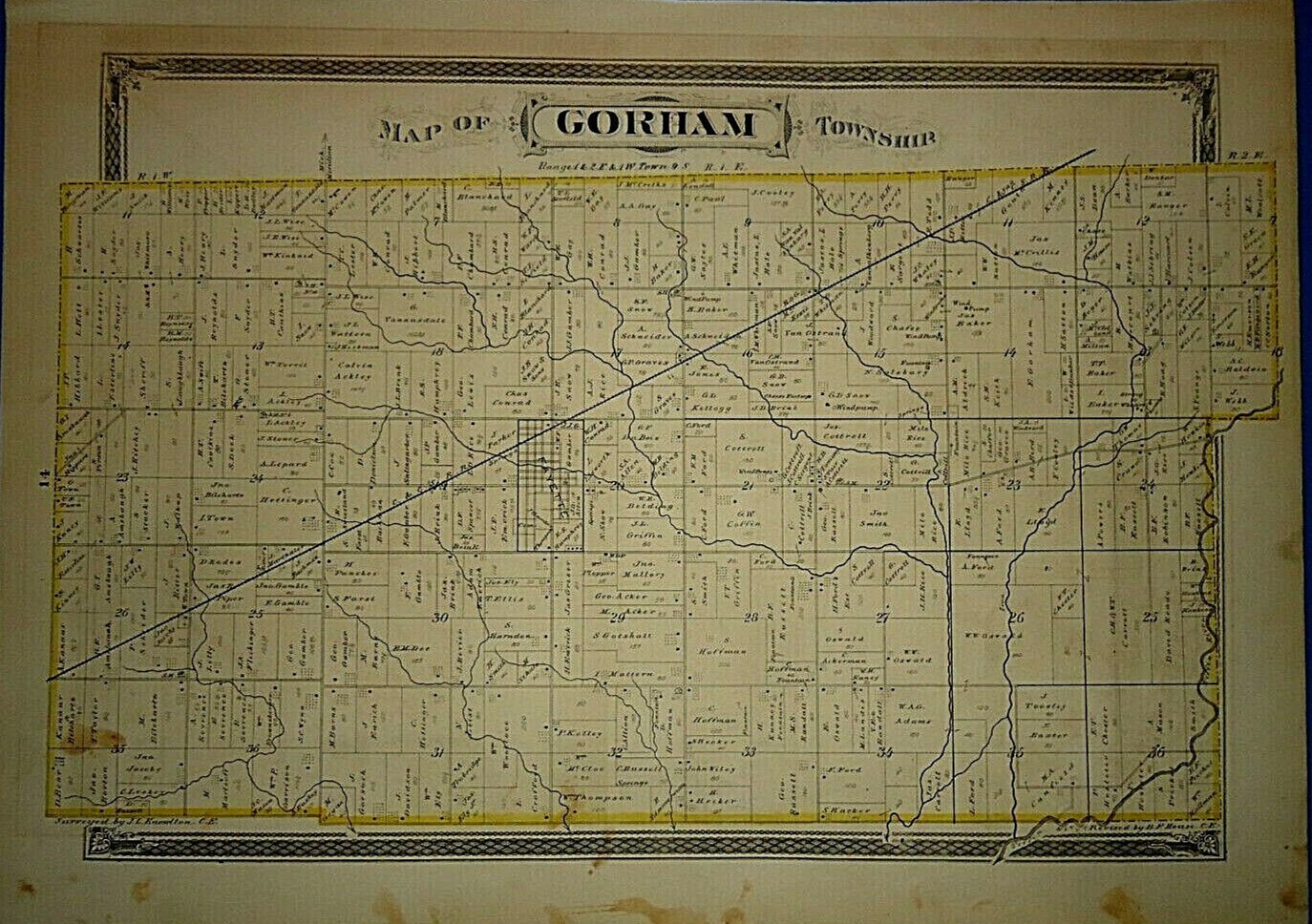 1875 Plat Map ~ GORHAM Twp., DEFIANCE Co., OHIO Authentic Atlas Map (14×17) #006